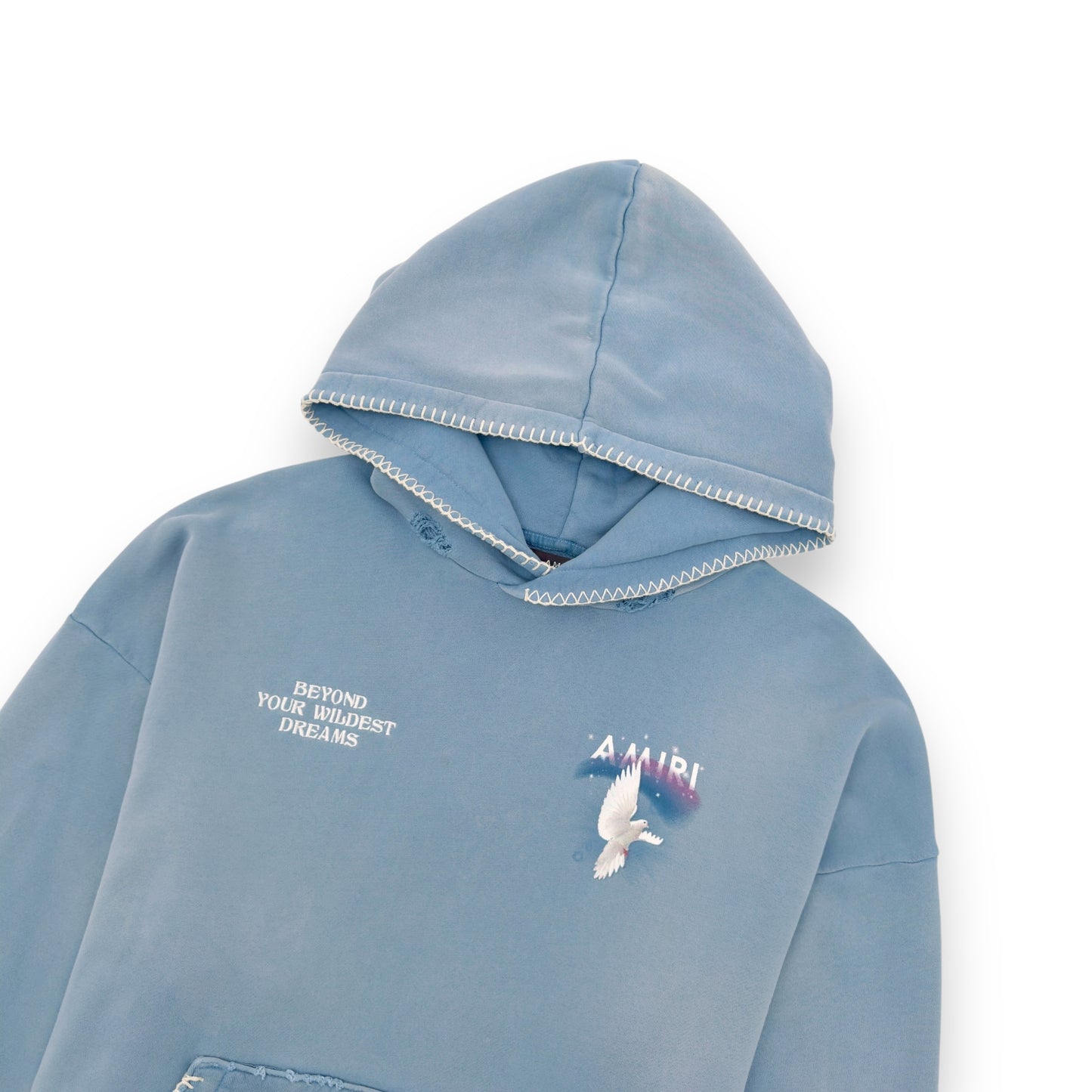 AMIRI ETERNAL DOVE DISTRESSED HOODIE BABY BLUE L