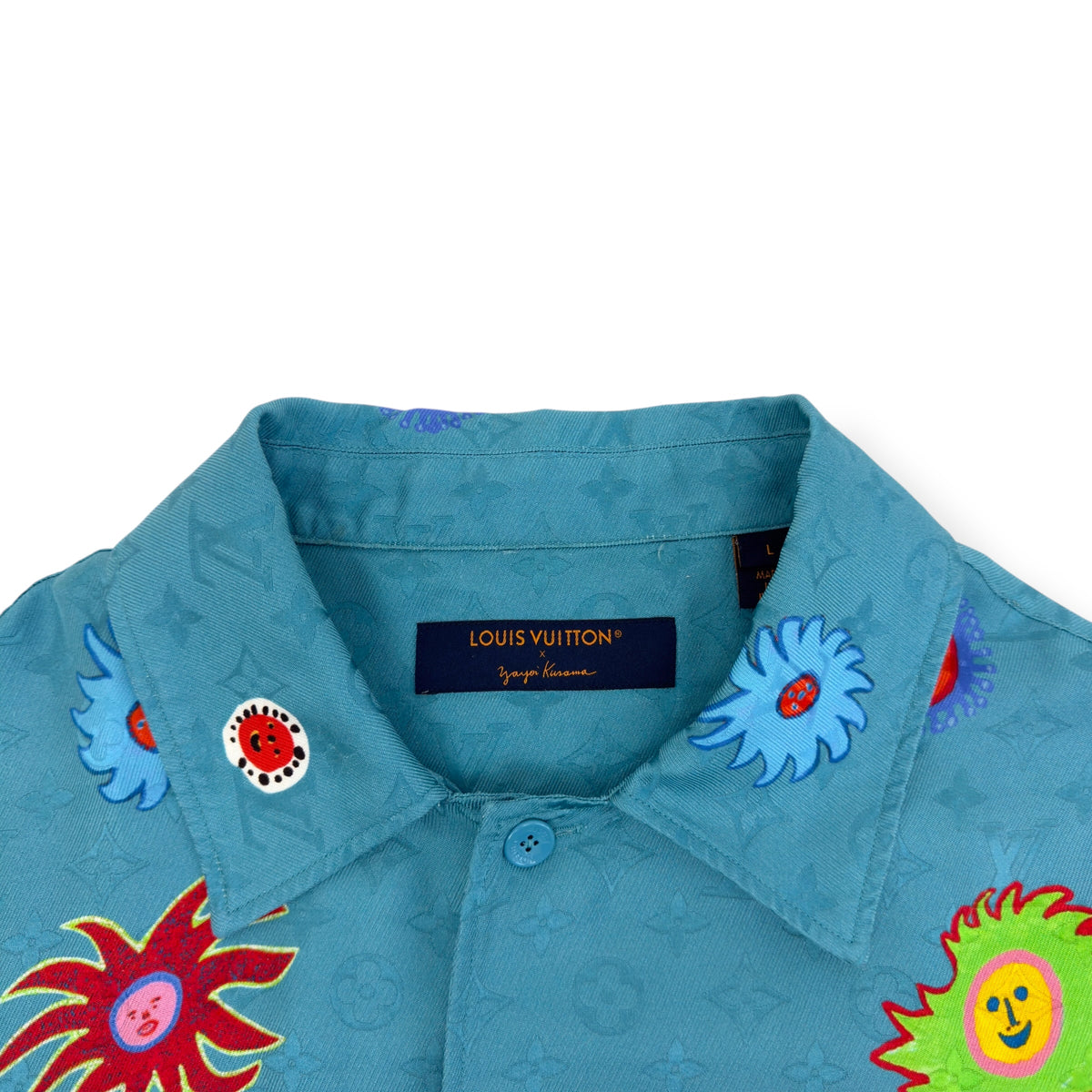 LOUIS VUITTON X YAYOI KUSAMA LV X YK SILK SHIRT BLUE L