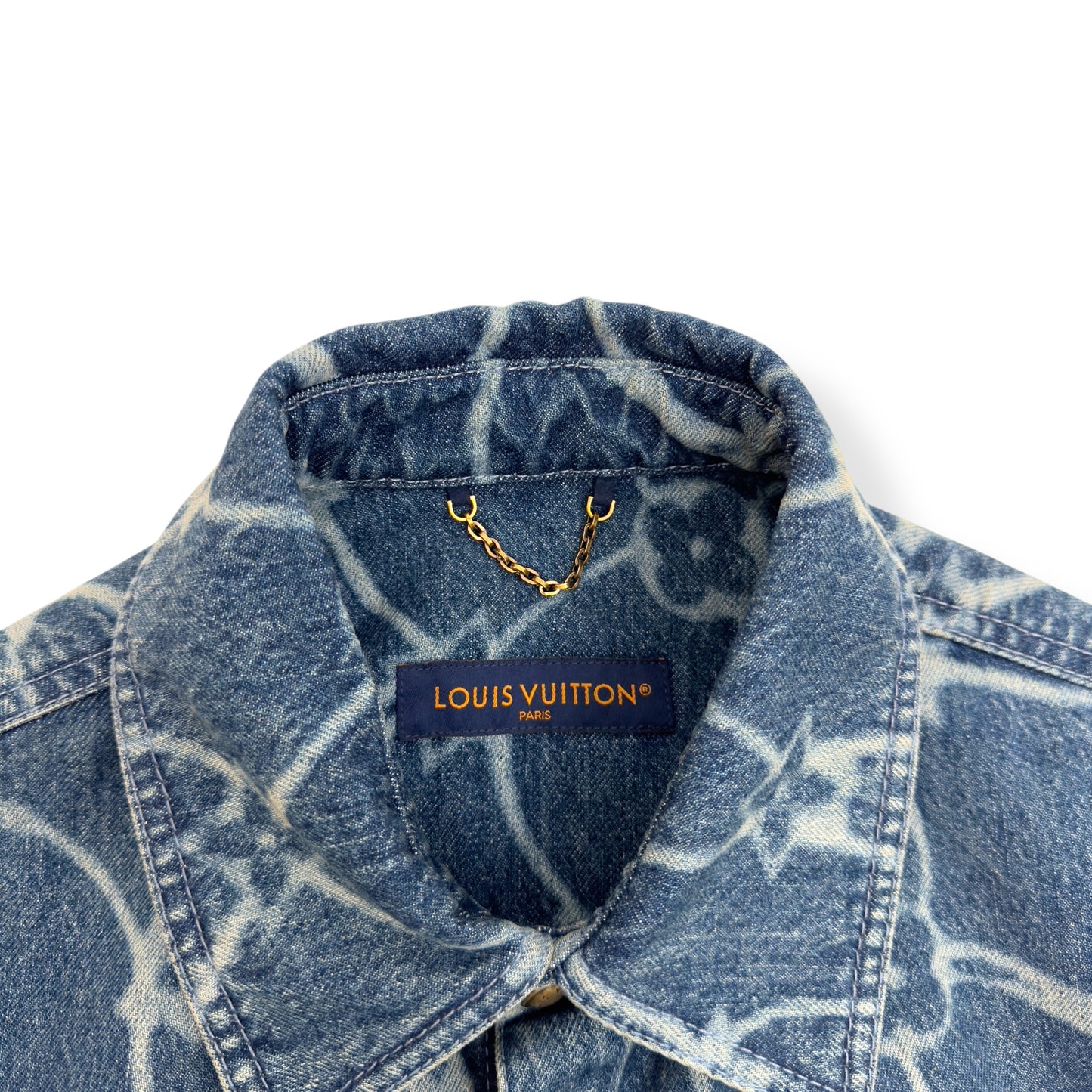 LOUIS VUITTON MONOGRAM PRINTED DENIM SHORT-SLEEVE BLUE XL