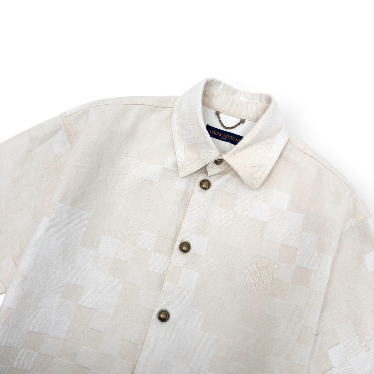 LOUIS VUITTON DAMIER SHORT-SLEEVED DENIM SHIRT ECRU WHITE XL