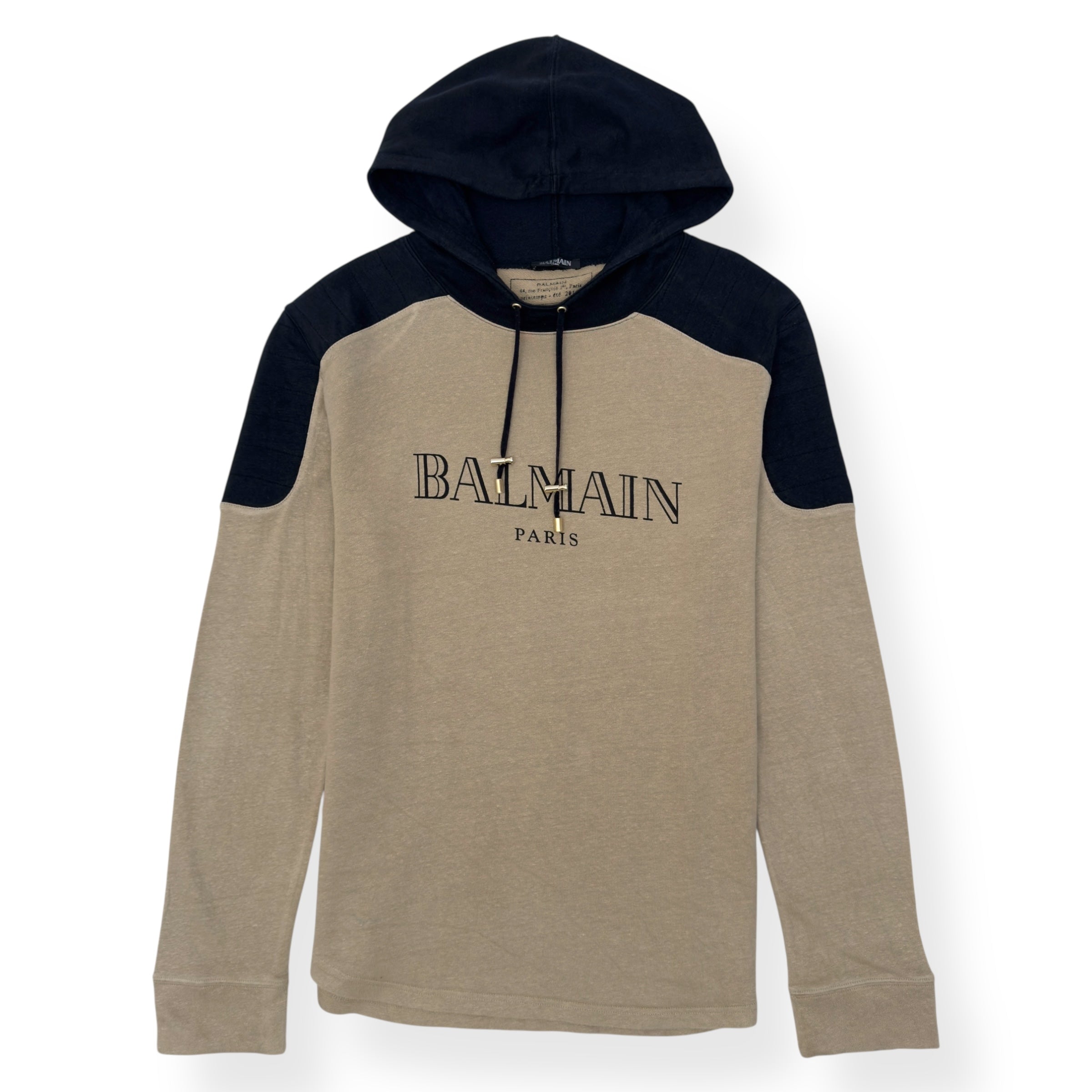 BALMAIN LOGO PRINT HOODIE BEIGE / BLACK L