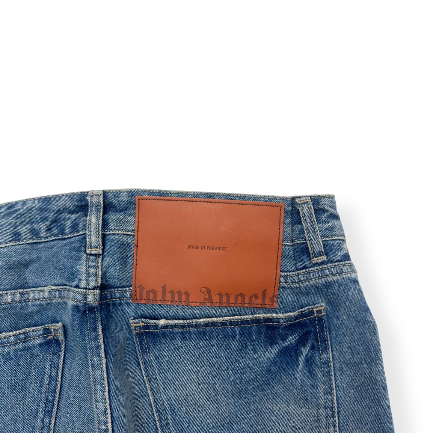 PALM ANGELS LOGO PATCH DENIM JEANS BLUE W33”