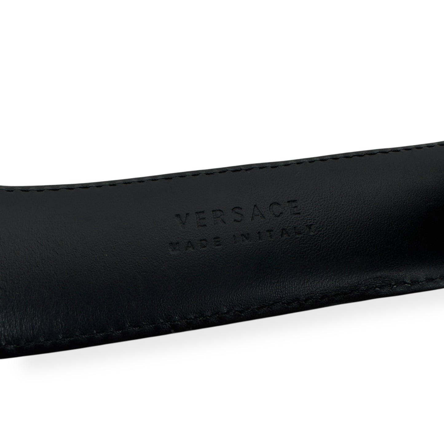 VERSACE MEDUSA HEAD LEATHER BELT GREY / BLACK W34"