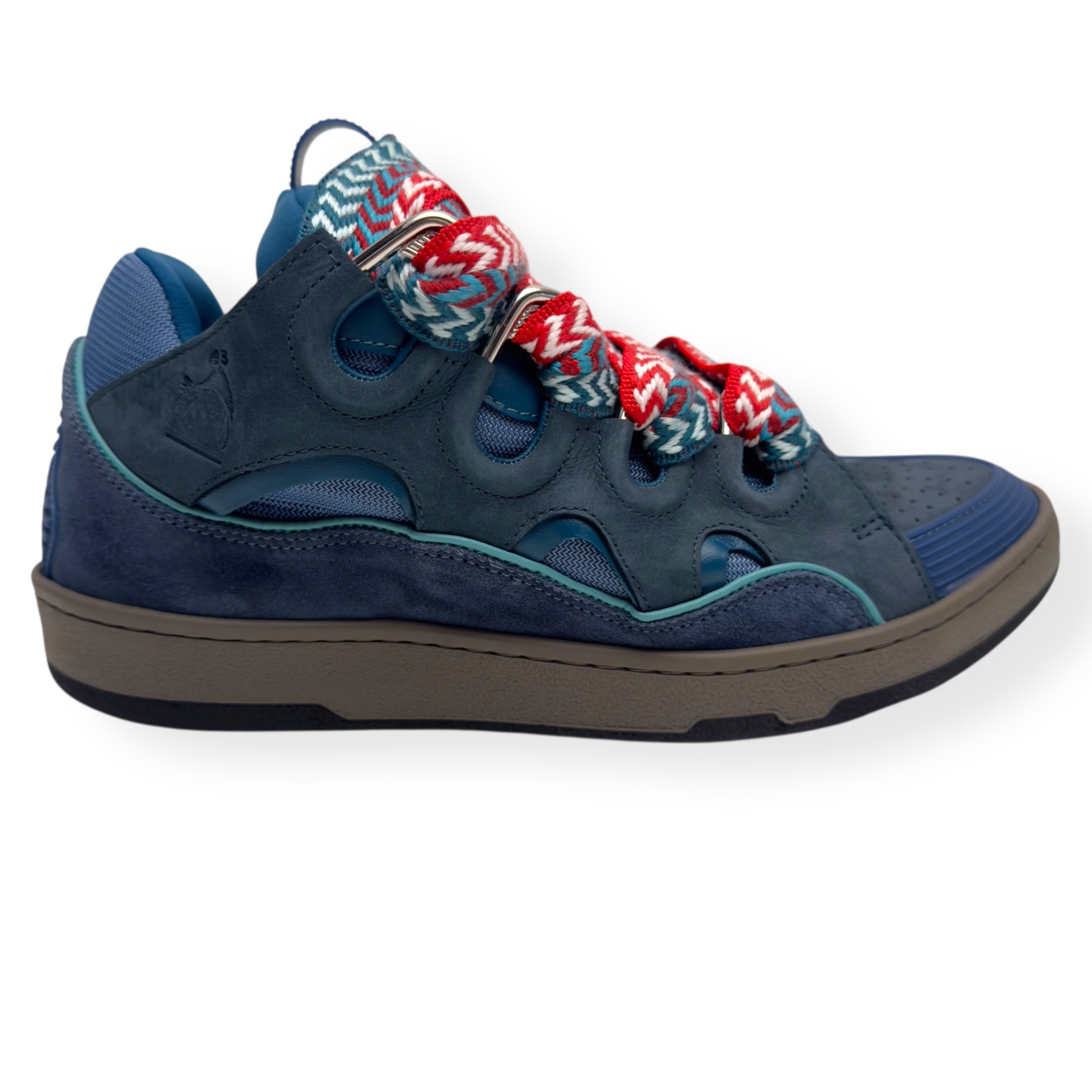 LANVIN LEATHER CURB SNEAKERS BLUE / RED 42 / UK8
