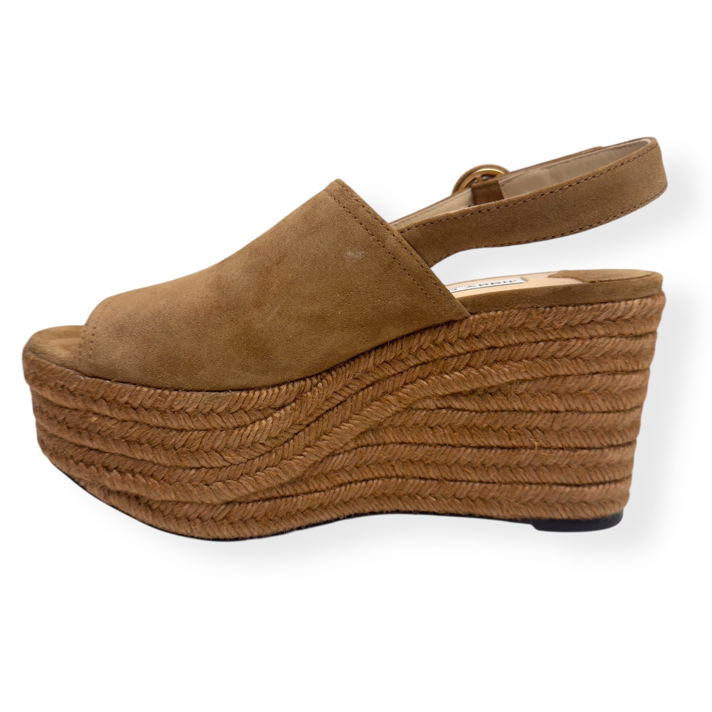 JIMMY CHOO DEYA 95 SUEDE ESPADRILLE WEDGE TAN 38 / UK5