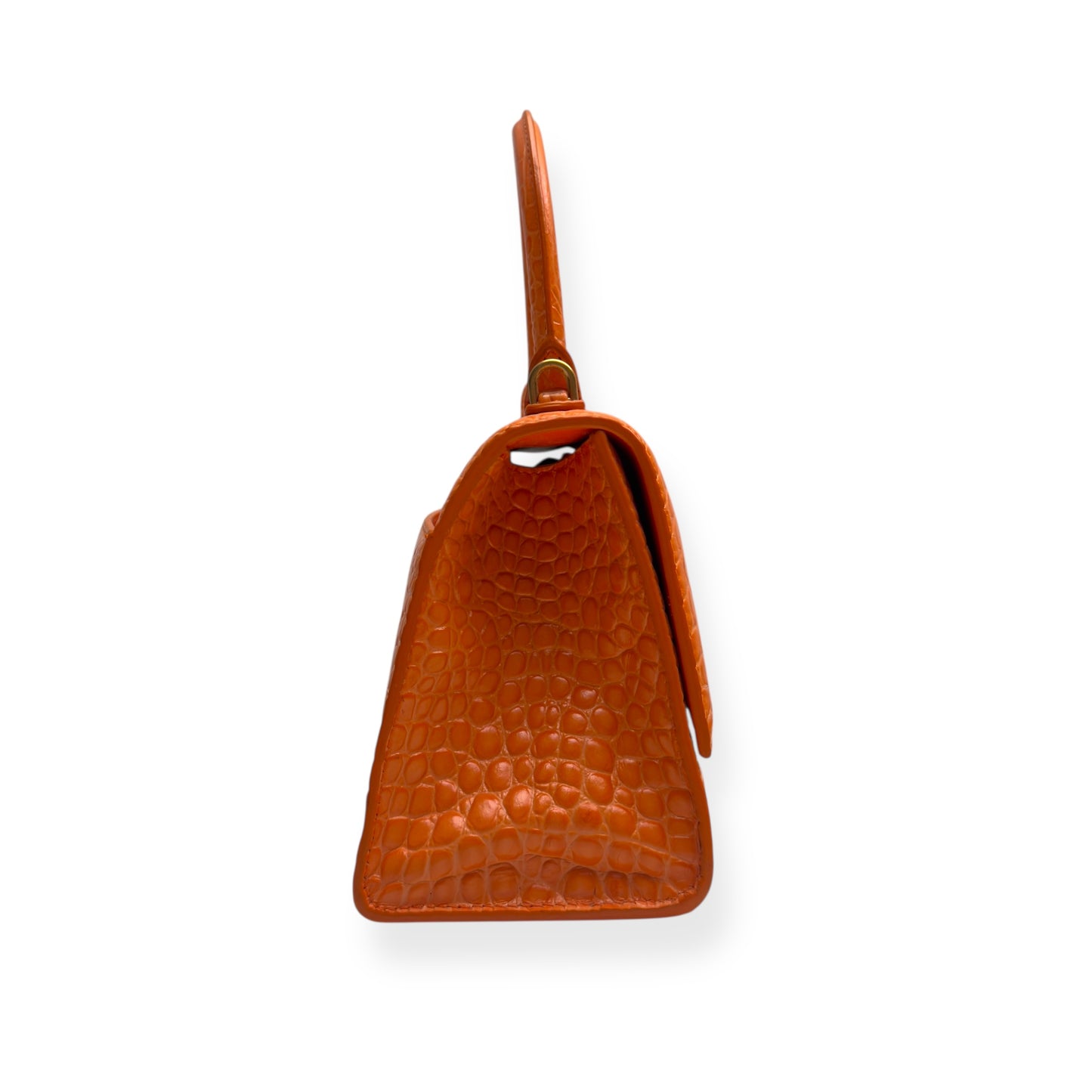 BALENCIAGA HOURGLASS CROCODILE PRINT LEATHER BAG ORANGE S