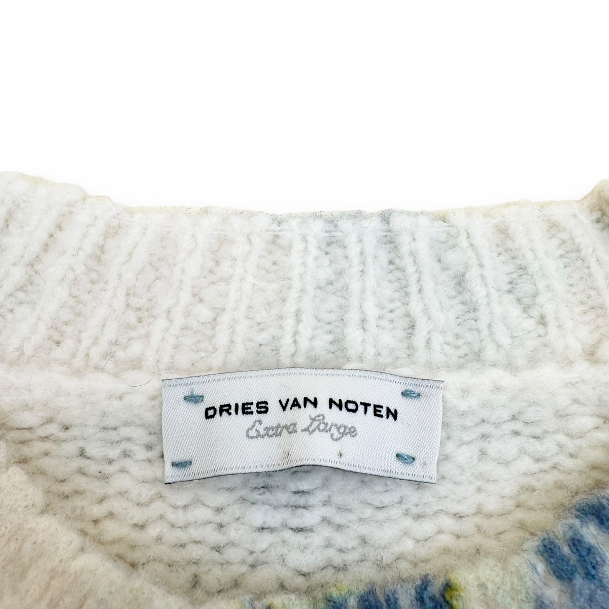 DRIES VAN NOTEN CREWNECK FLORAL CASHMERE-BLEND SWEATSHIRT BLUE XL