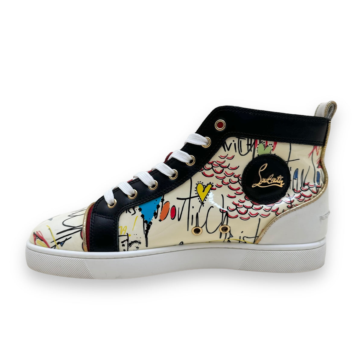 CHRISTIAN LOUBOUTIN GRAFFITI LOUIS HIGH TOP PATENT LEATHER SNEAKER UK8