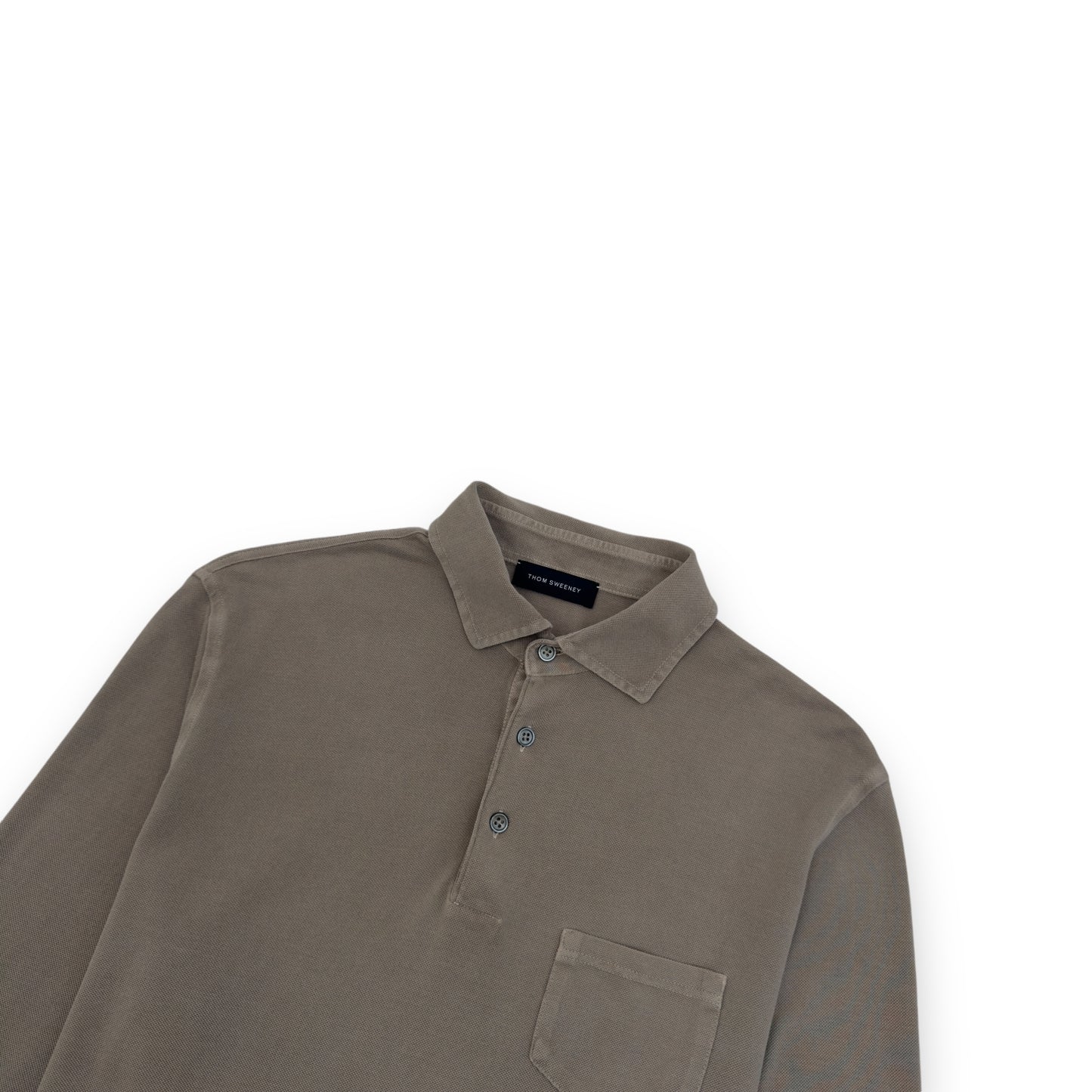 THOM SWEENEY LONG SLEEVE POLO SHIRT TAUPE L