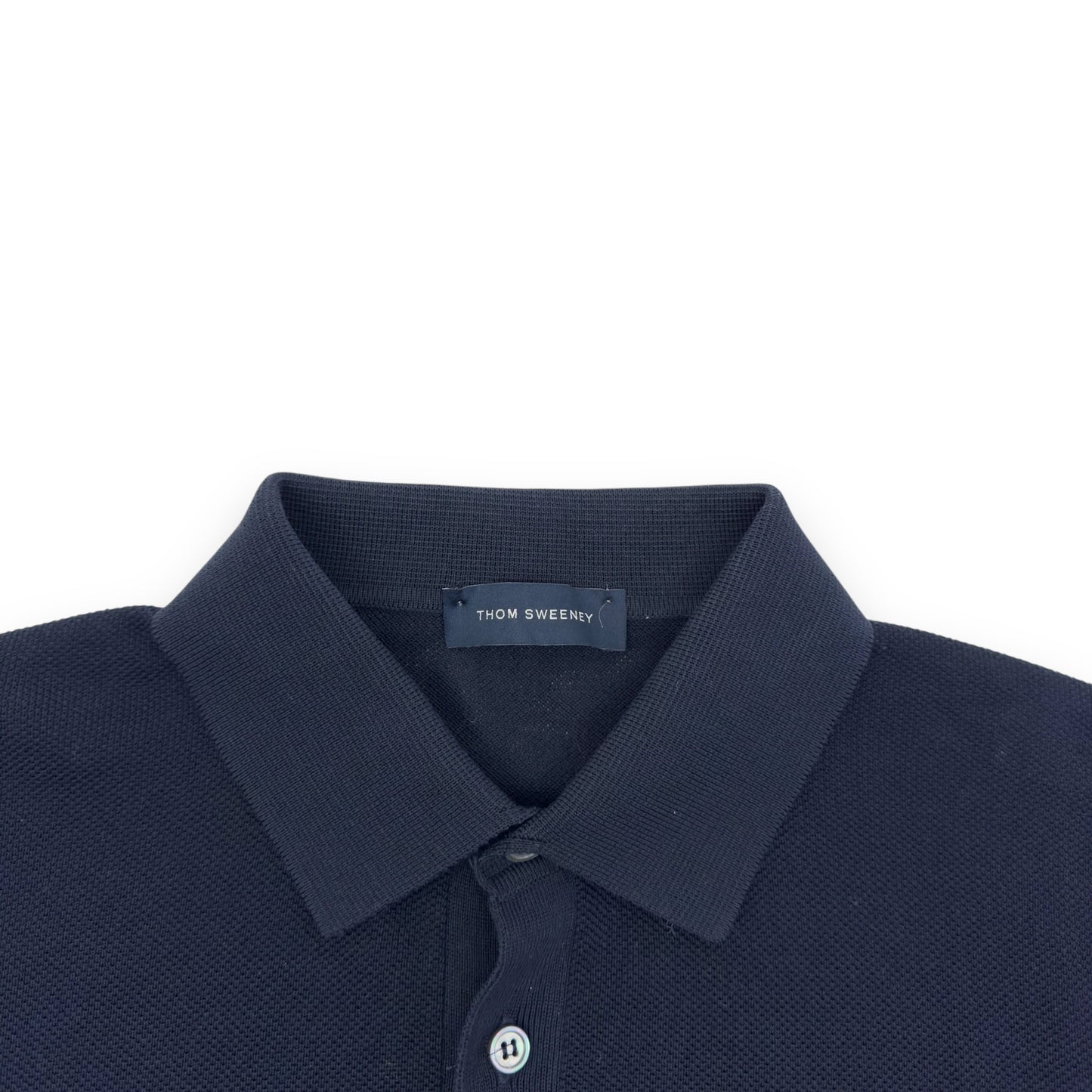 THOM SWEENEY COTTON LONG SLEEVE POLO SHIRT NAVY BLUE L