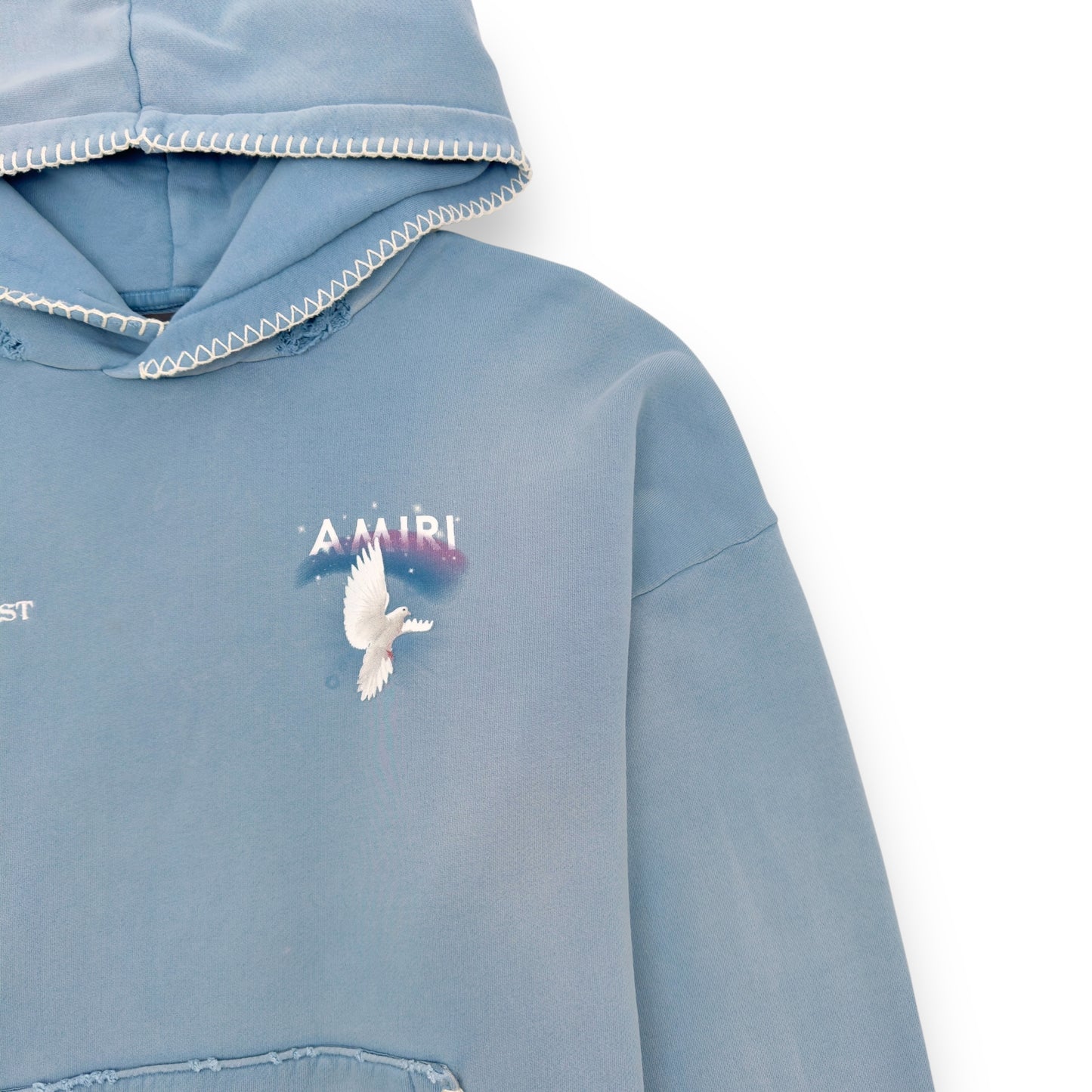 AMIRI ETERNAL DOVE DISTRESSED HOODIE BABY BLUE L