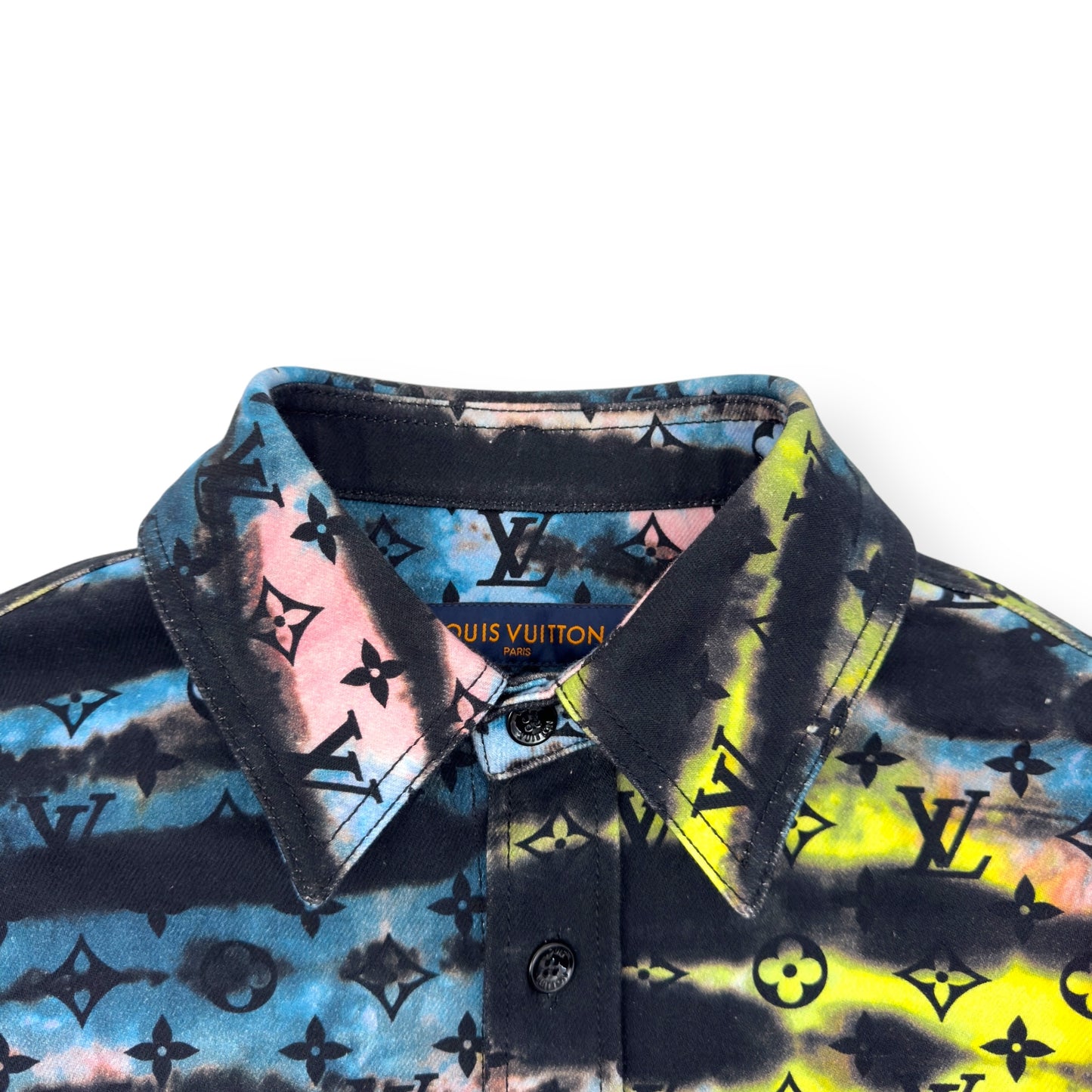 LOUIS VUITTON OVERSIZED UPCYCLED MONOGRAM TIE-DYE DENIM SHIRT MULTICOLOURED XS
