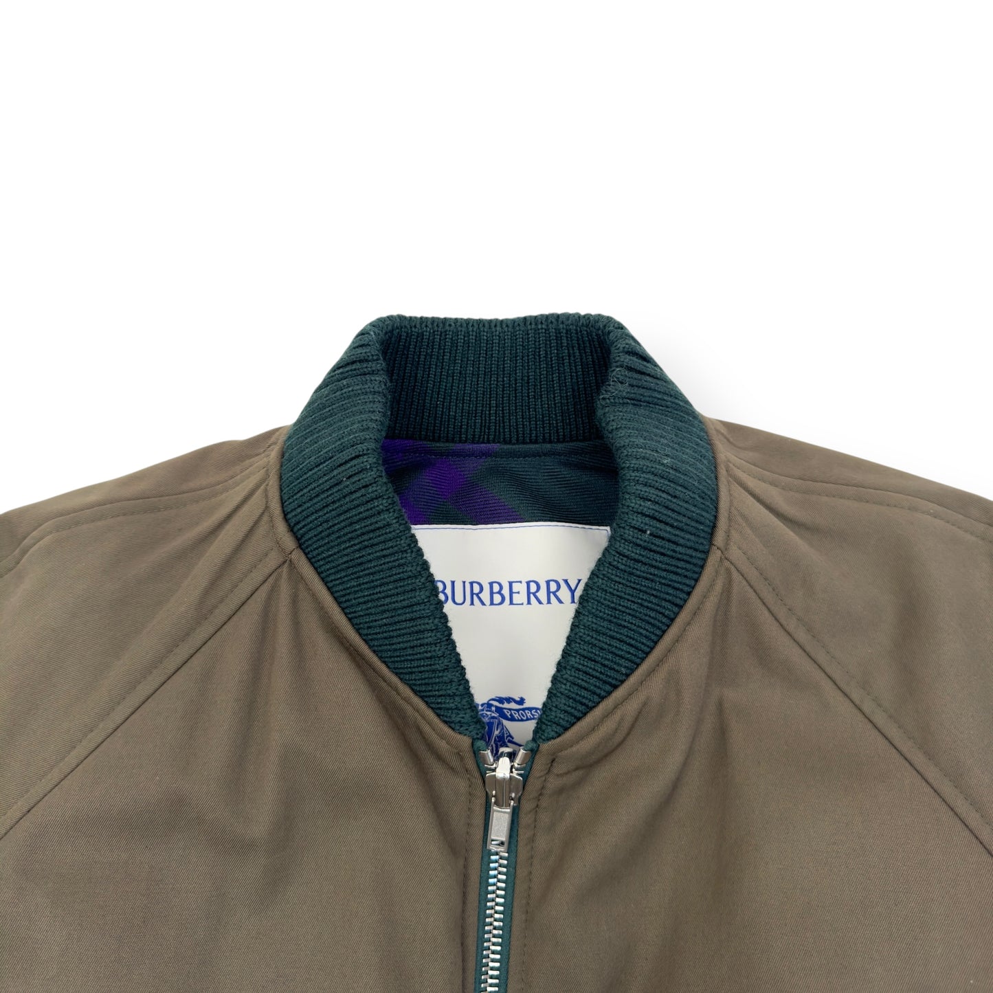 BURBERRY CHECKED REVERSIBLE COTTON-TWILL BOMBER JACKET GREEN / PURPLE XL