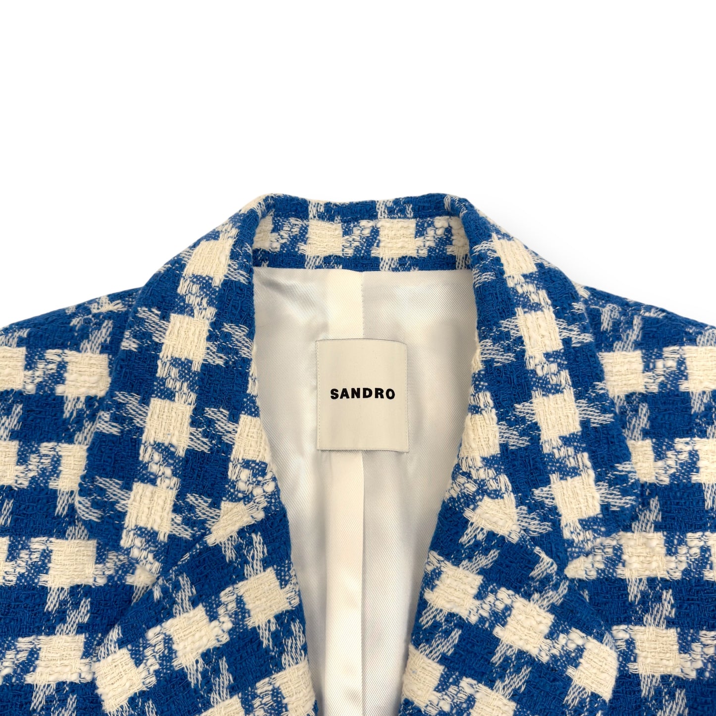 SANDRO PARIS WOMEN’S OVERSIZED SUIT JACKET BLUE / WHITE 42 / UK14