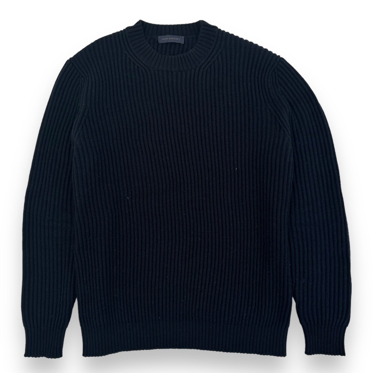 THOM SWEENEY MERINO WOOL RIBBED CREWNECK SWEATER NAVY M