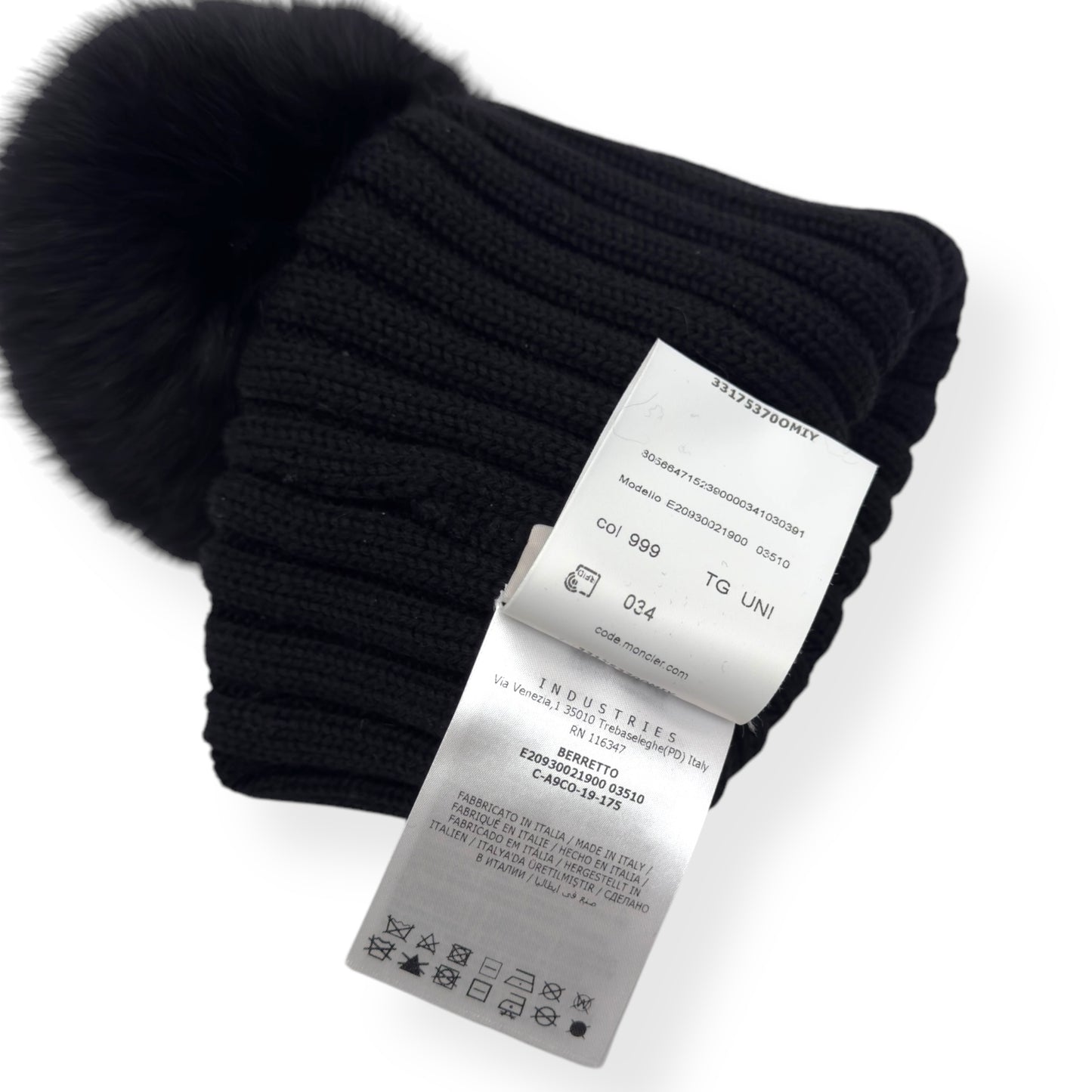 MONCLER WOOL BEANIE WITH POM POM BLACK O/S