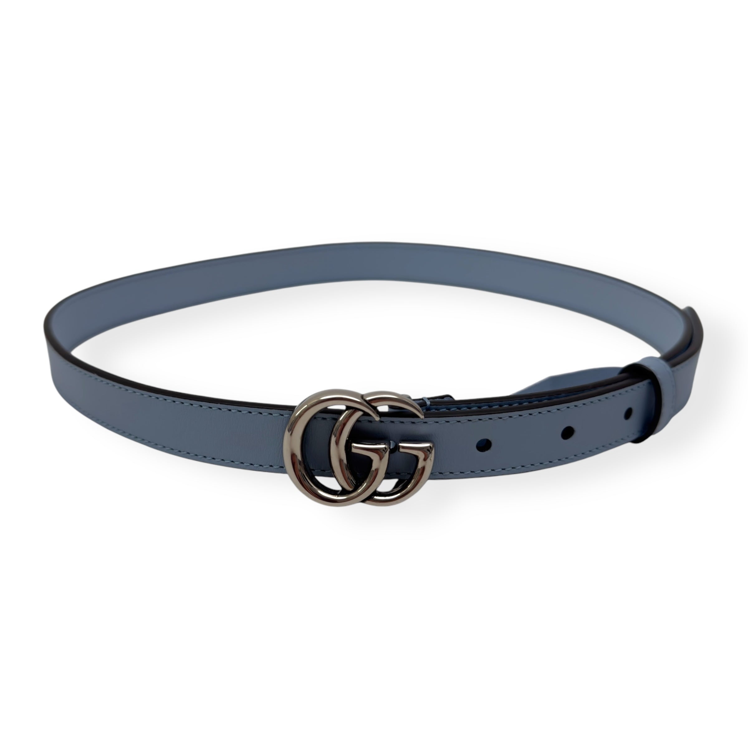 GUCCI GG MARMONT BUCKLE SLIM BELT BLUE / SILVER 70CM