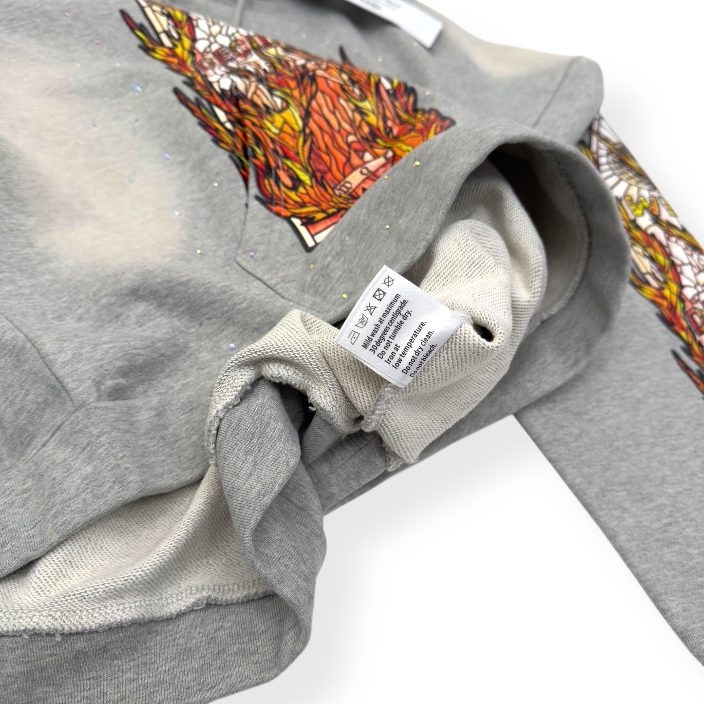 WHO DECIDES WAR FLAMES GLASS HOODIE VINTAGE GREY / ORANGE L