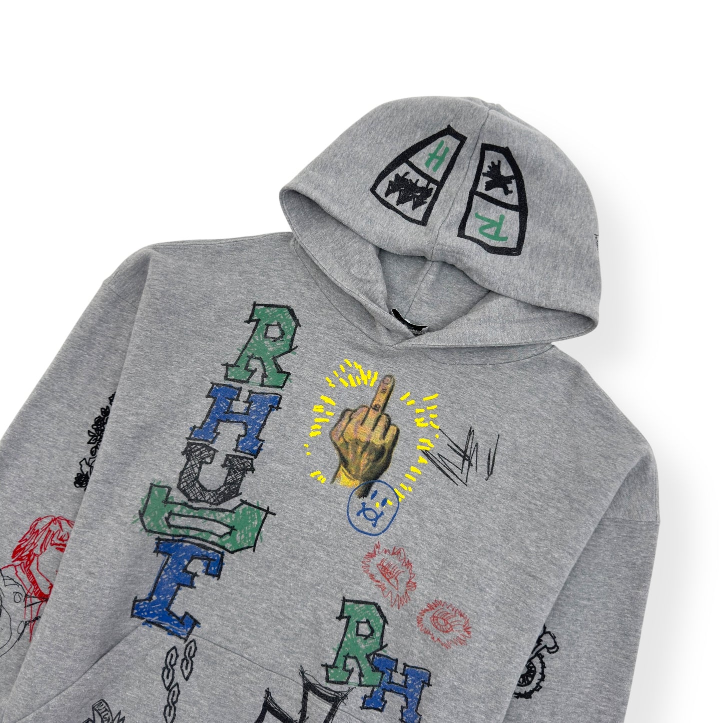 RHUDE DOODLE POPOVER HOODIE GREY L