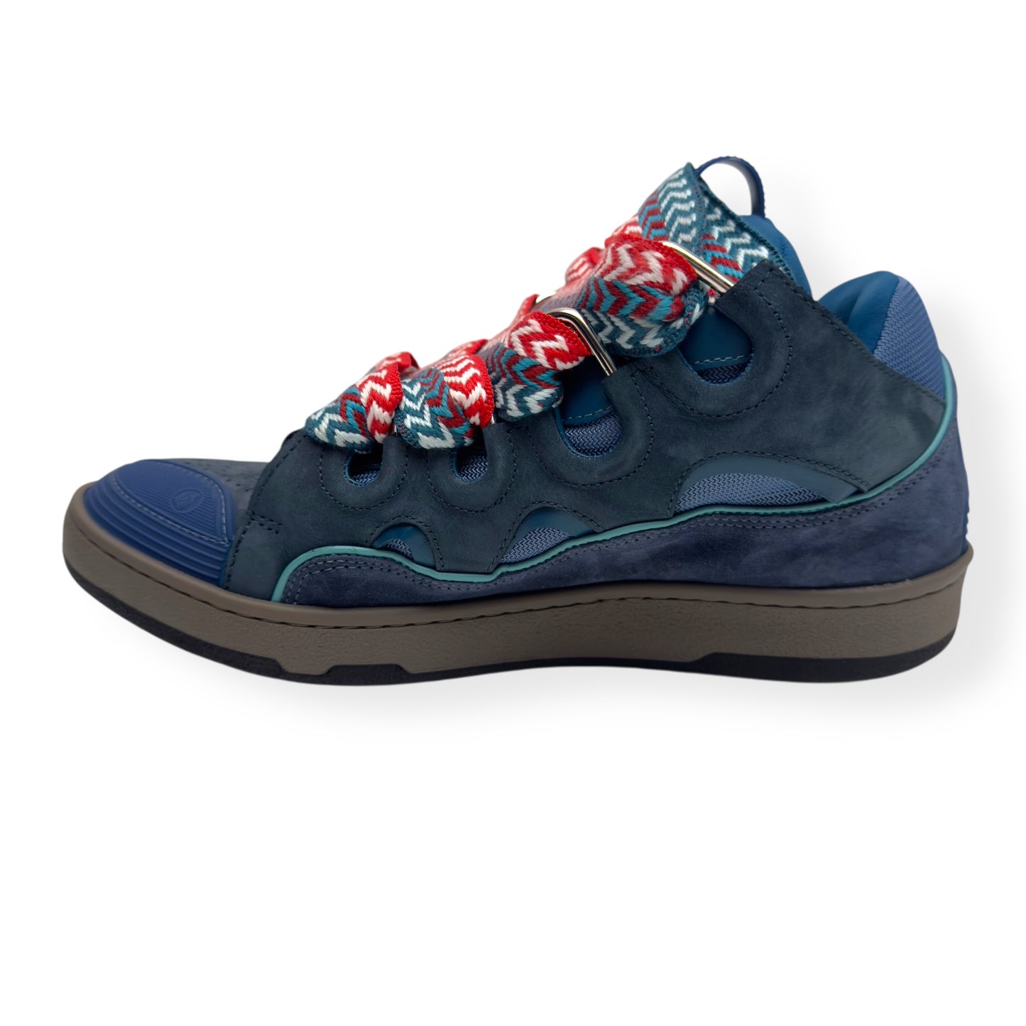 LANVIN LEATHER CURB SNEAKERS BLUE / RED 42 / UK8
