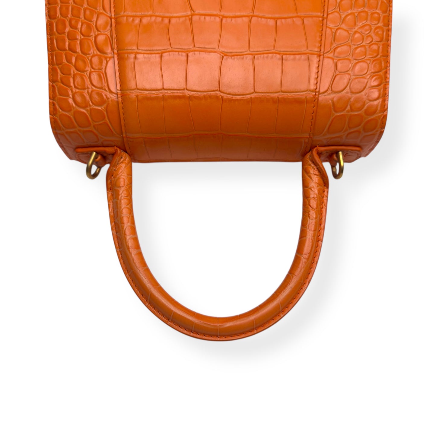 BALENCIAGA HOURGLASS CROCODILE PRINT LEATHER BAG ORANGE S