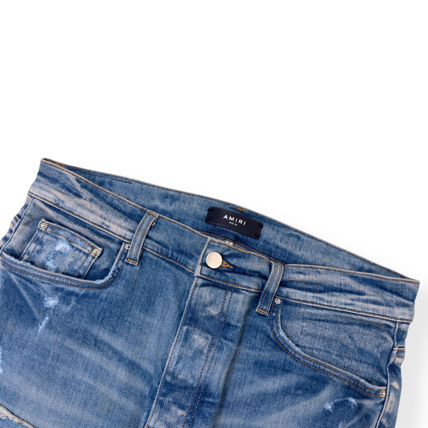 AMIRI LOGO APPLIQUE SKINNY DENIM JEANS INDIGO W34”