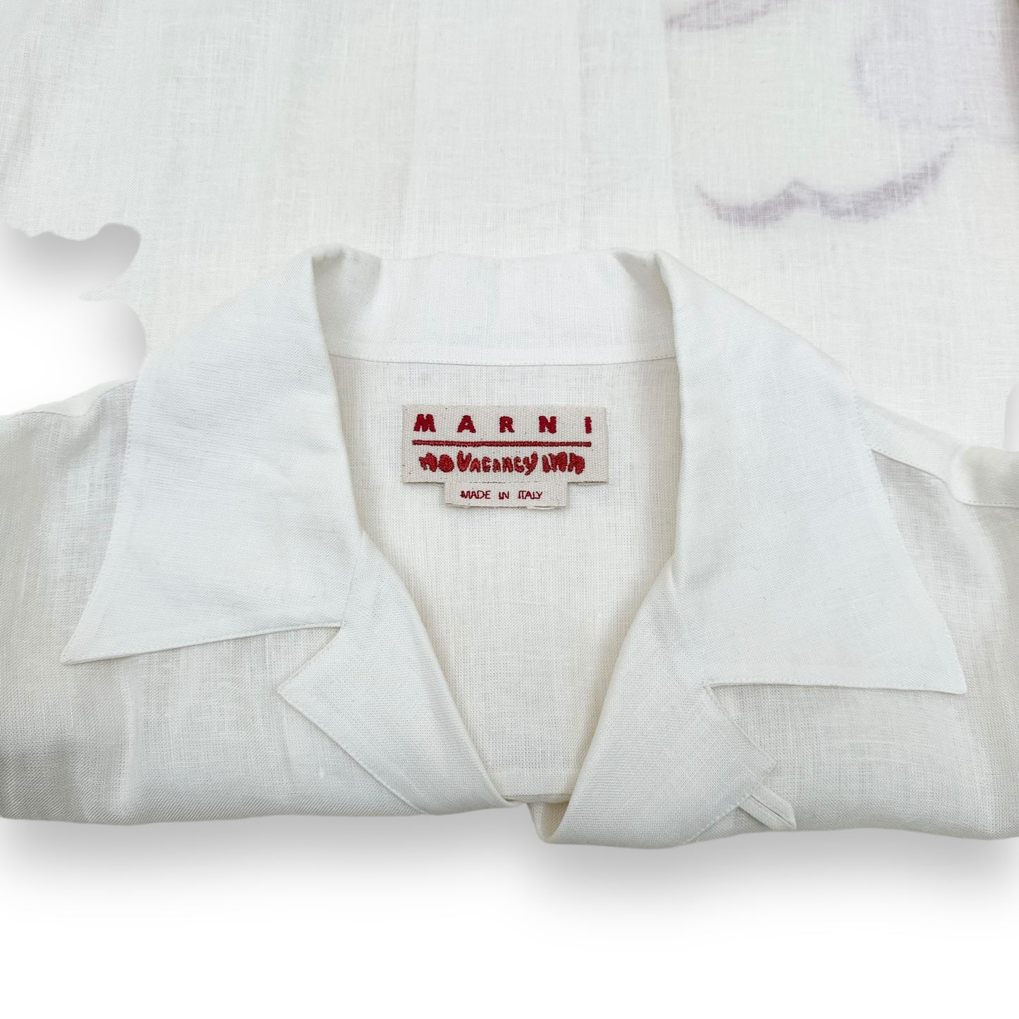 MARNI X NO VACANCY INN APPLIQUÉD LINEN-BLEND SHIRT WHITE XXL