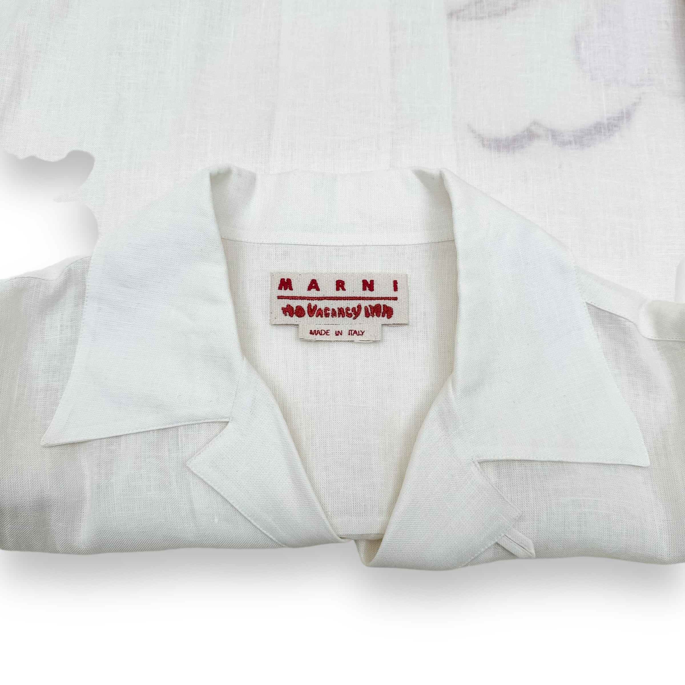 MARNI X NO VACANCY INN APPLIQUÉD LINEN-BLEND SHIRT WHITE XXL