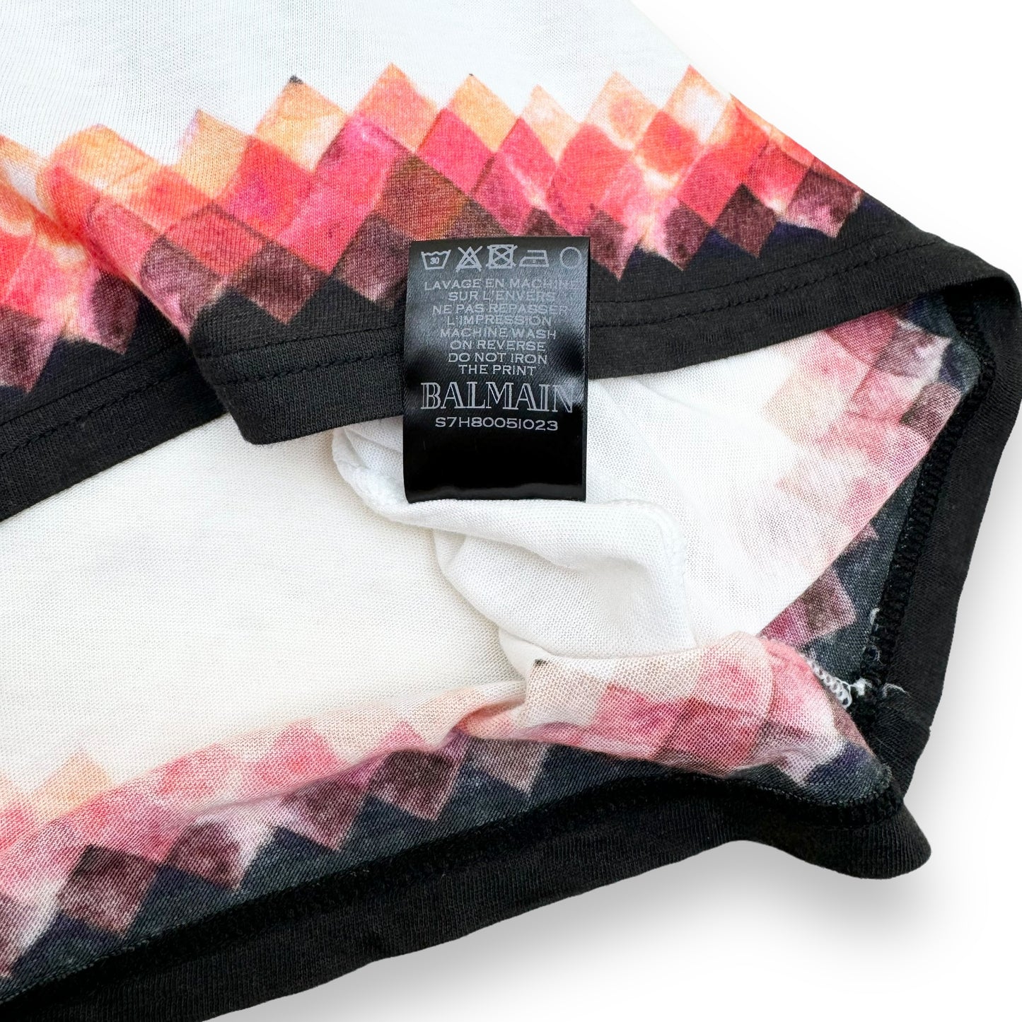 BALMAIN FOLKLORIC PRINT COTTON T-SHIRT WHITE / RED M