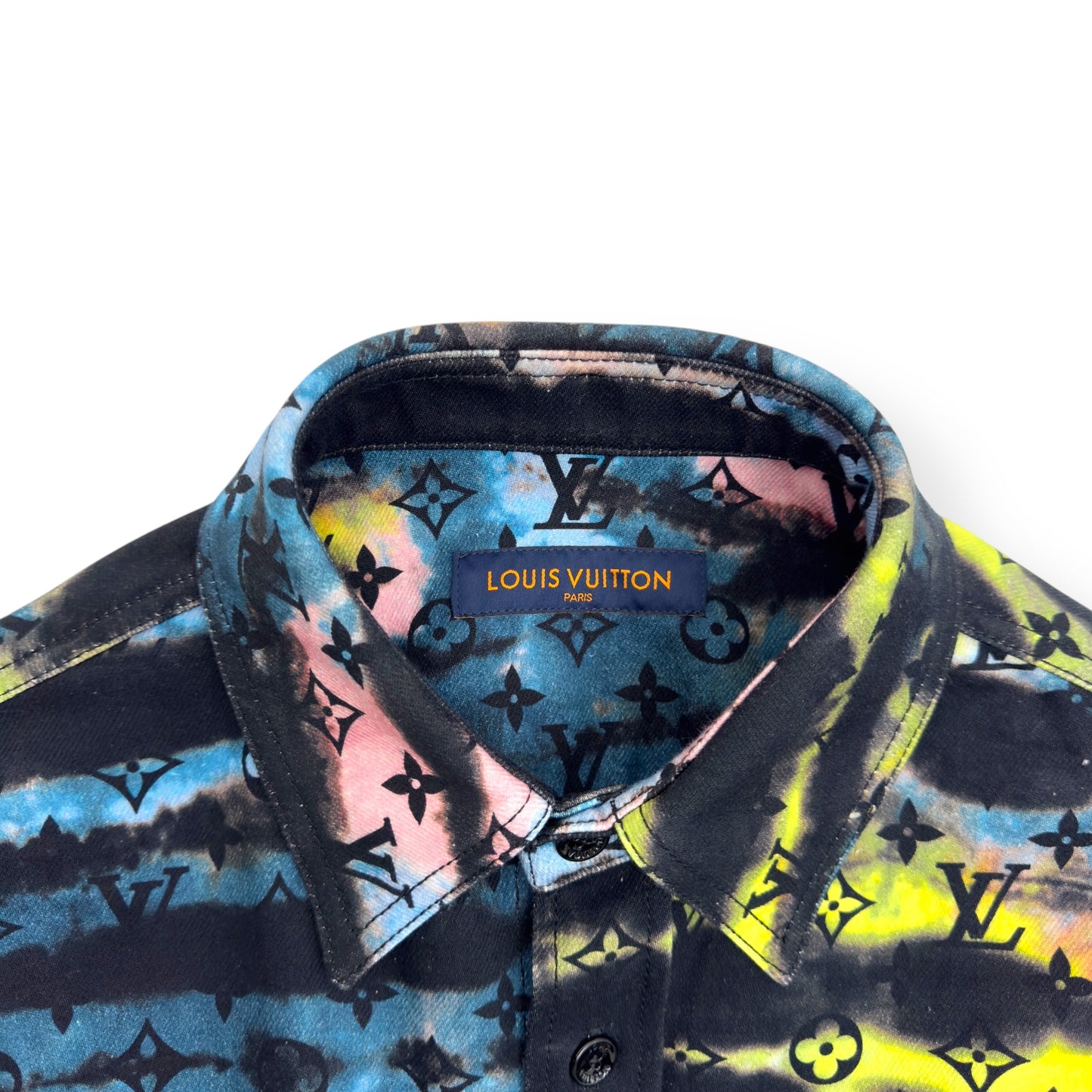 LOUIS VUITTON OVERSIZED UPCYCLED MONOGRAM TIE-DYE DENIM SHIRT MULTICOLOURED XS