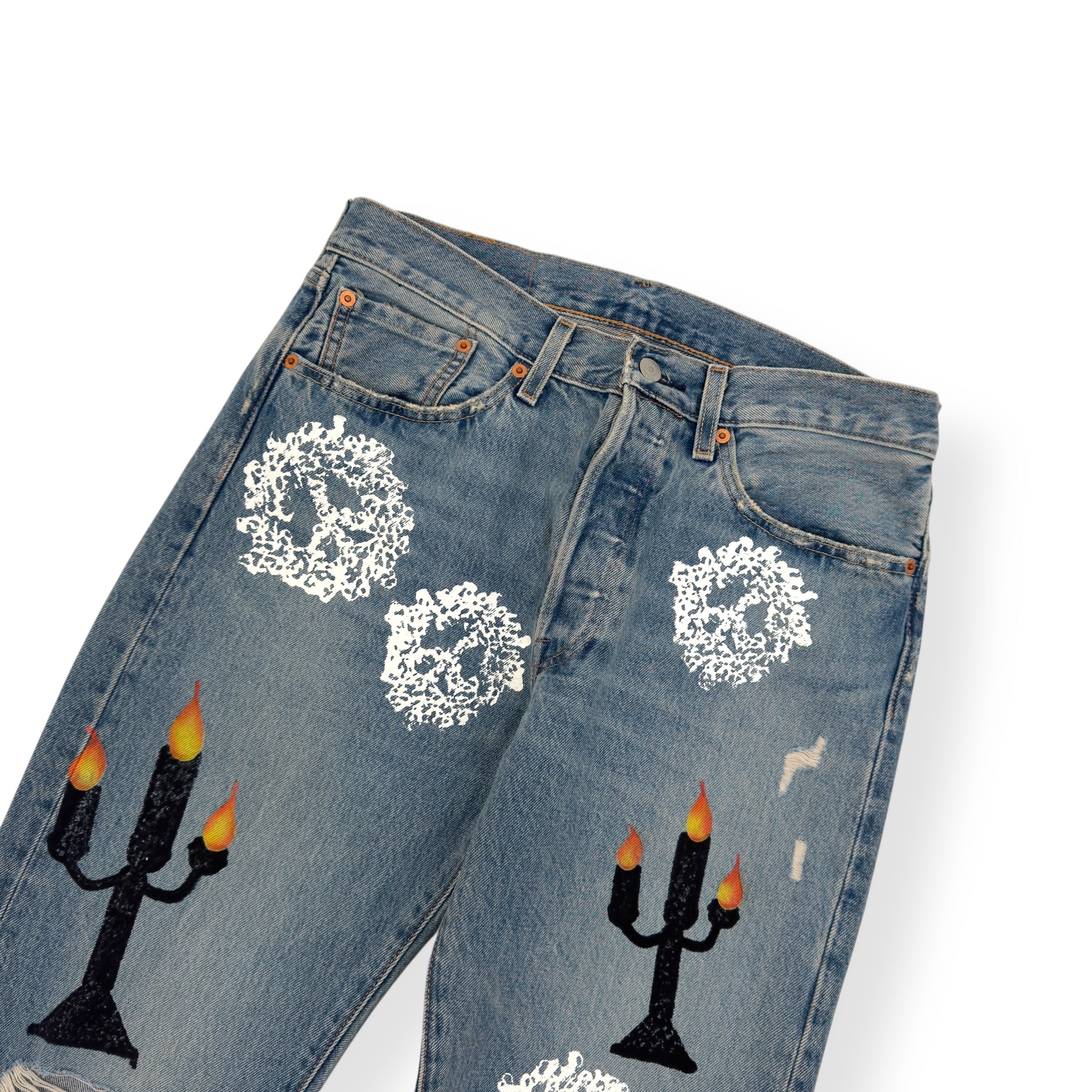 DENIM TEARS X VIRGIL ABLOH “MESSAGE IN A TEAR’ DENIM JEANS BLUE W32”