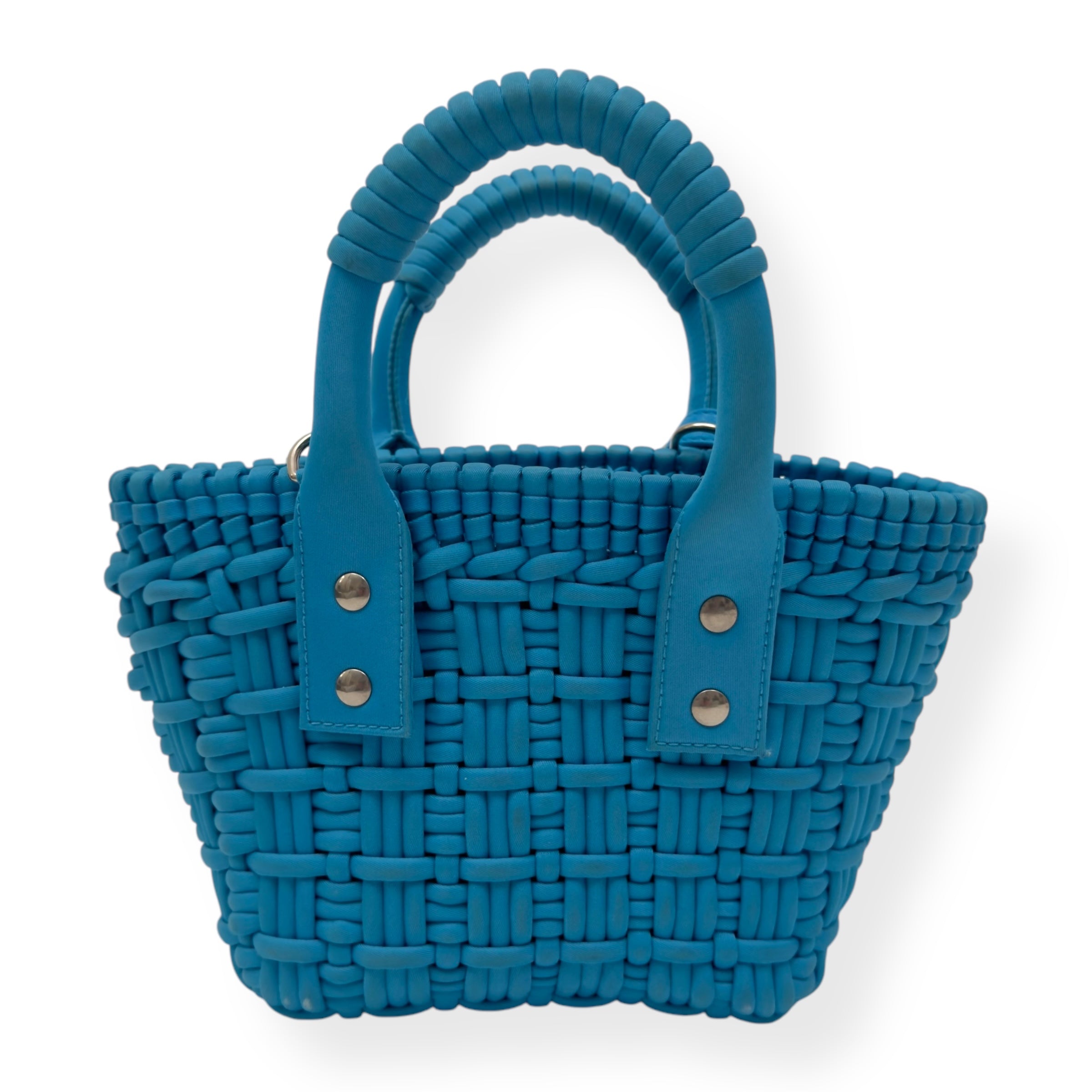 BALENCIAGA BISTRO RECYCLED NYLON BASKET BAG BLUE XXS