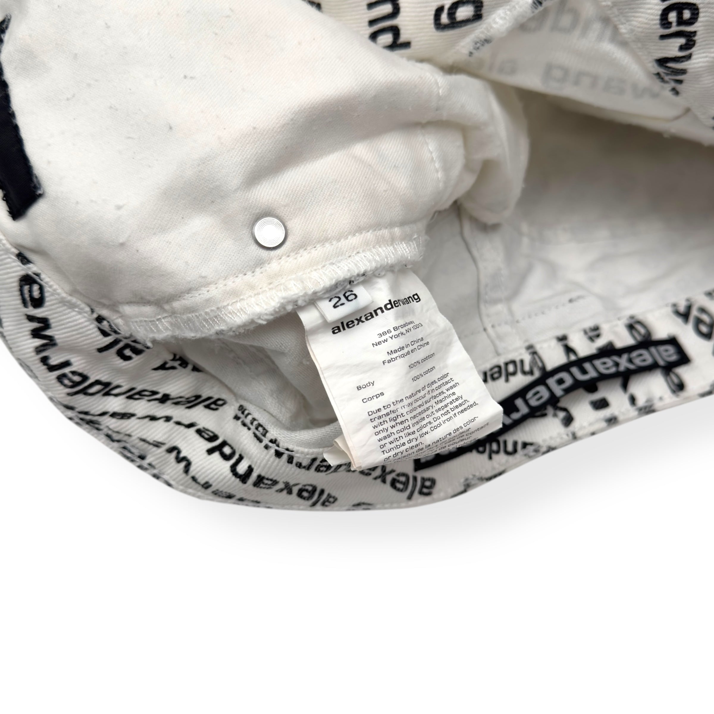ALEXANDER WANG MONOGRAM HIGH RISE DENIM SHORTS WHITE / BLACK W26”