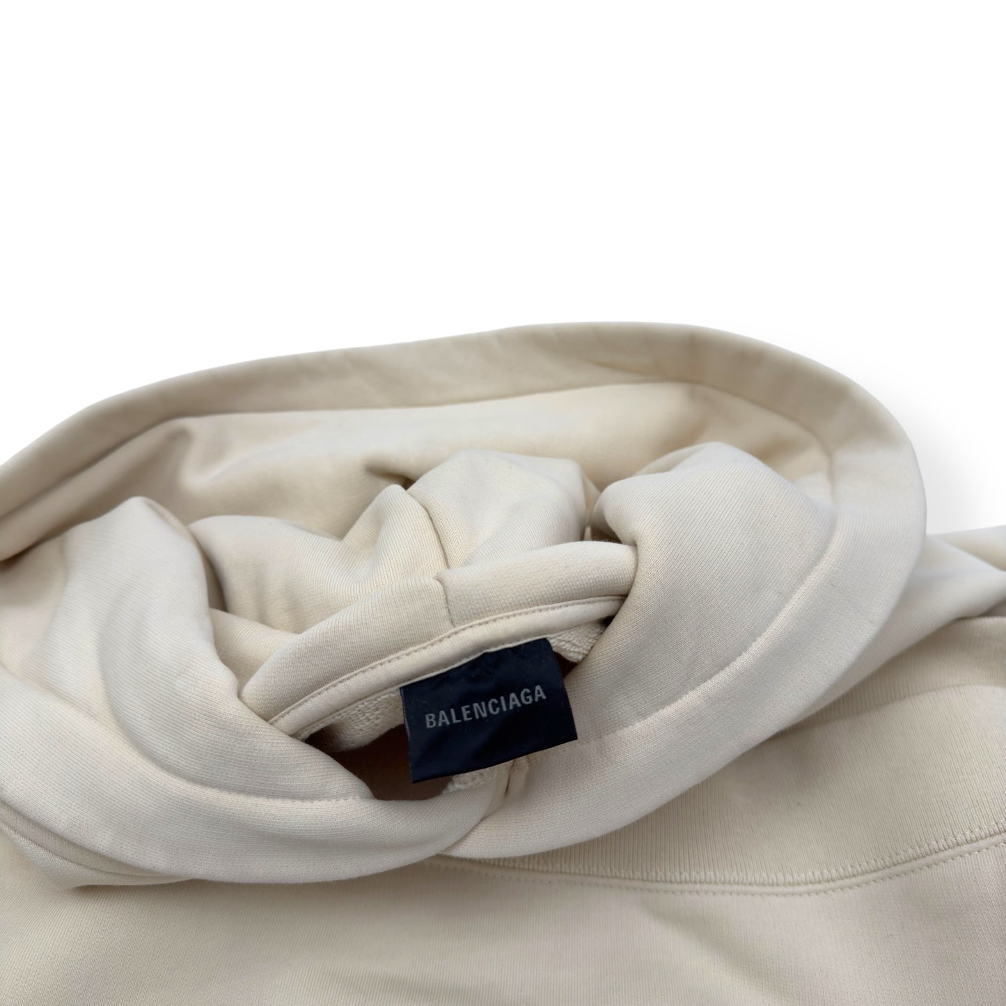 BALENCIAGA OVERSIZED LOGO EMBROIDERED HOODIE CREAM / BLACK M