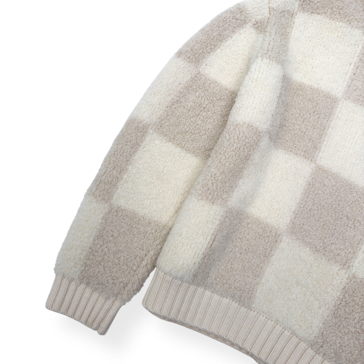 CASABLANCA CHECKED BOUCLÉ WOOL-BLEND ZIP UP JACKET CREAM M