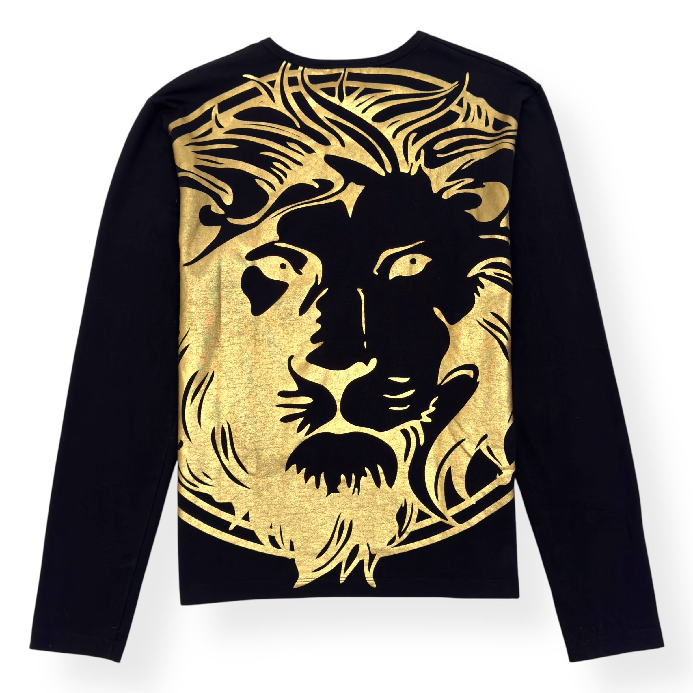 VERSUS VERSACE LION PRINT LONG SLEEVE T-SHIRT BLACK / GOLD L