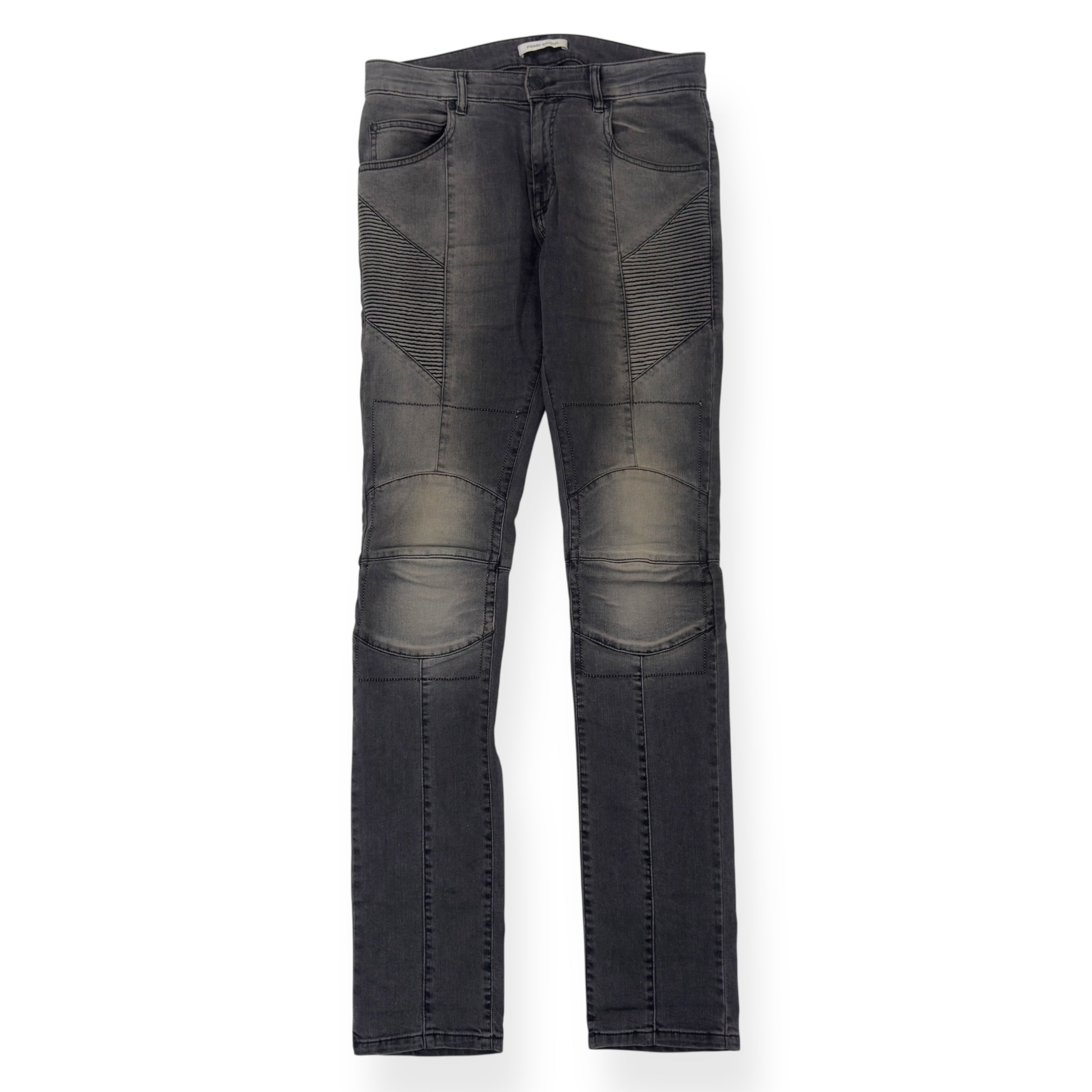 BALMAIN RIBBED DENIM JEANS GREY W30”