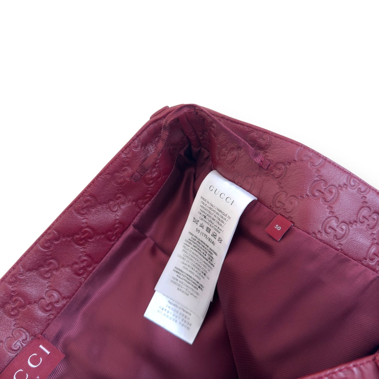 GUCCI GG EMBOSSED LEATHER TROUSERS RED 50 / L