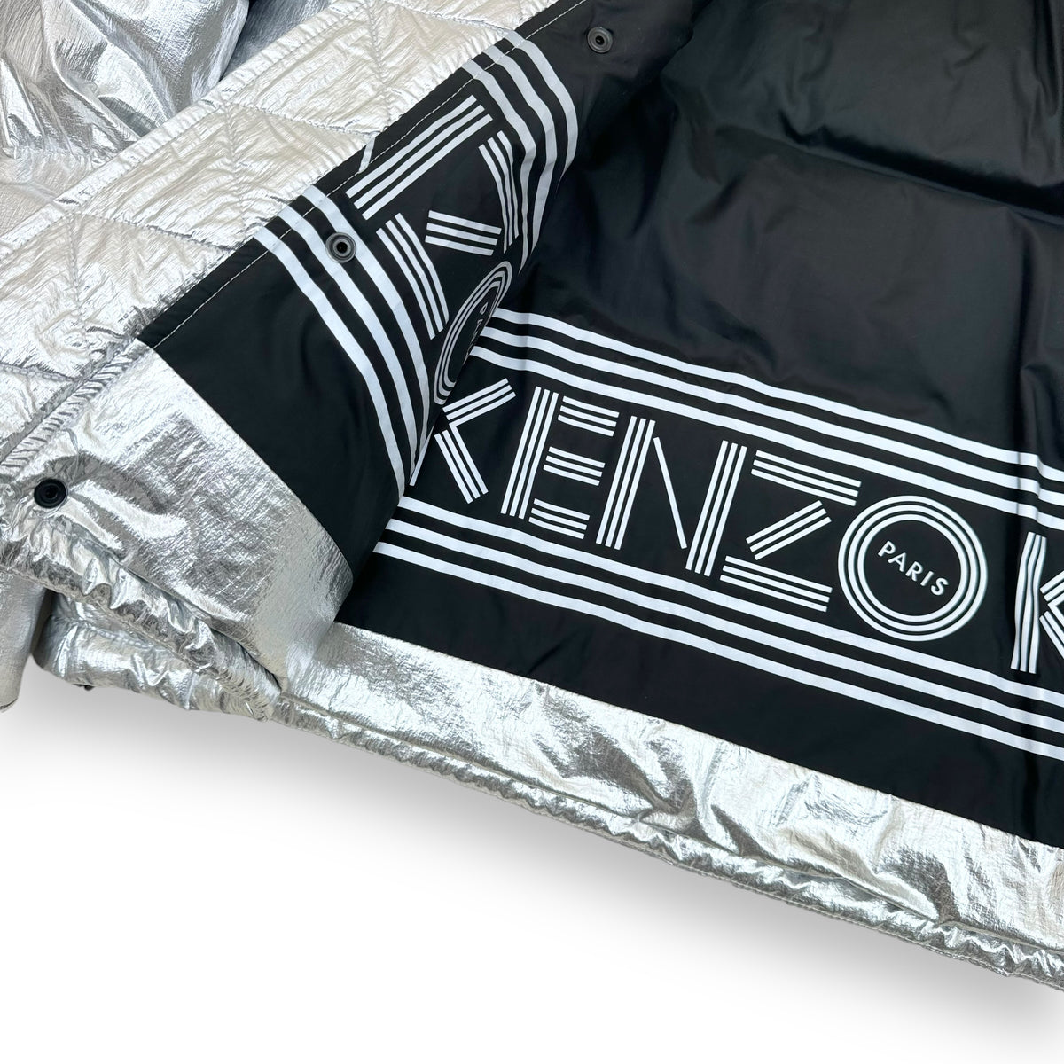 KENZO PARIS HOODED PUFFER JACKET METALLIC SILVER M