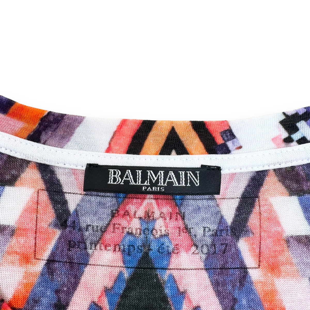 BALMAIN FOLKLORIC PRINT COTTON T-SHIRT WHITE / RED M