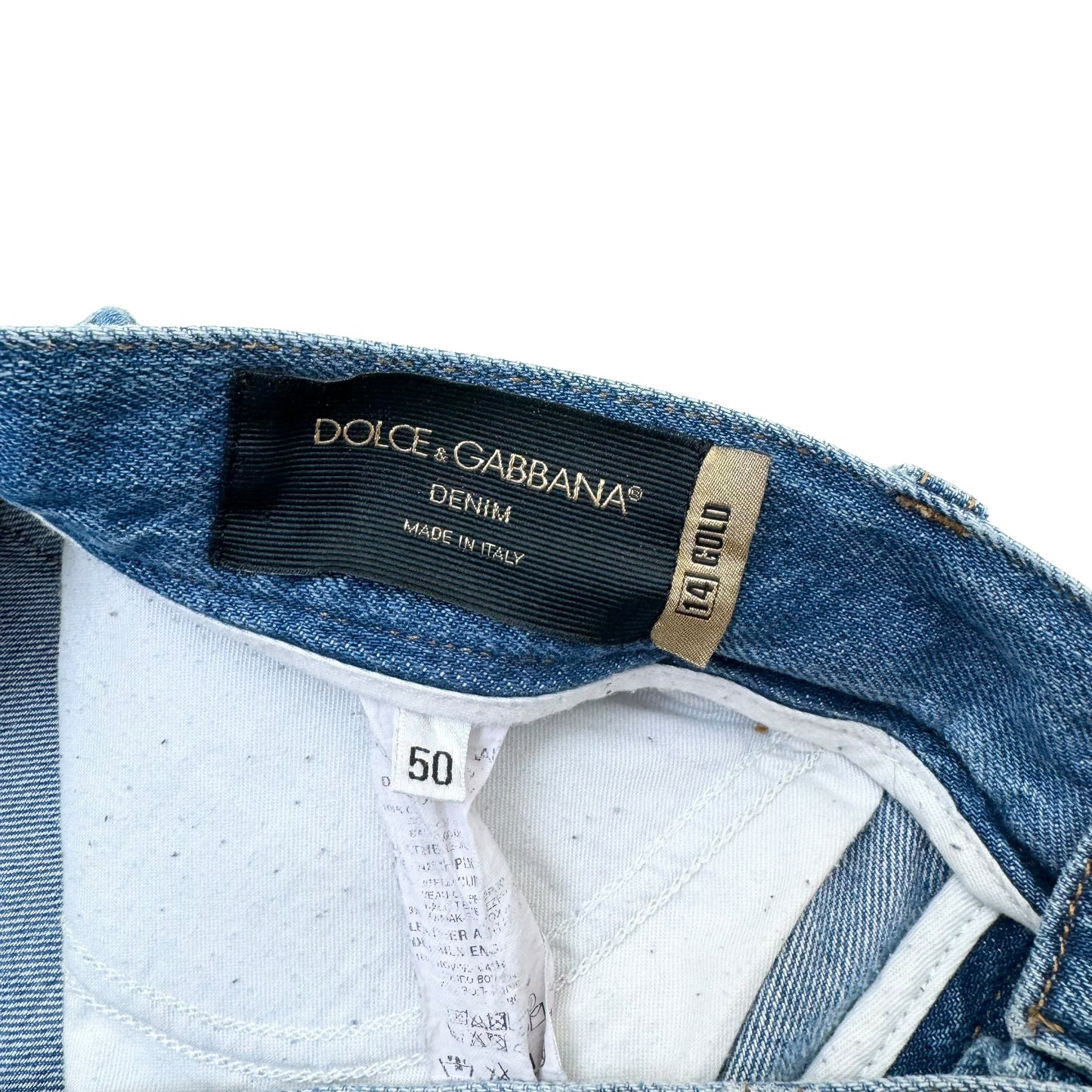 DOLCE & GABBANA DISTRESSED DENIM JEANS BLUE / YELLOW L