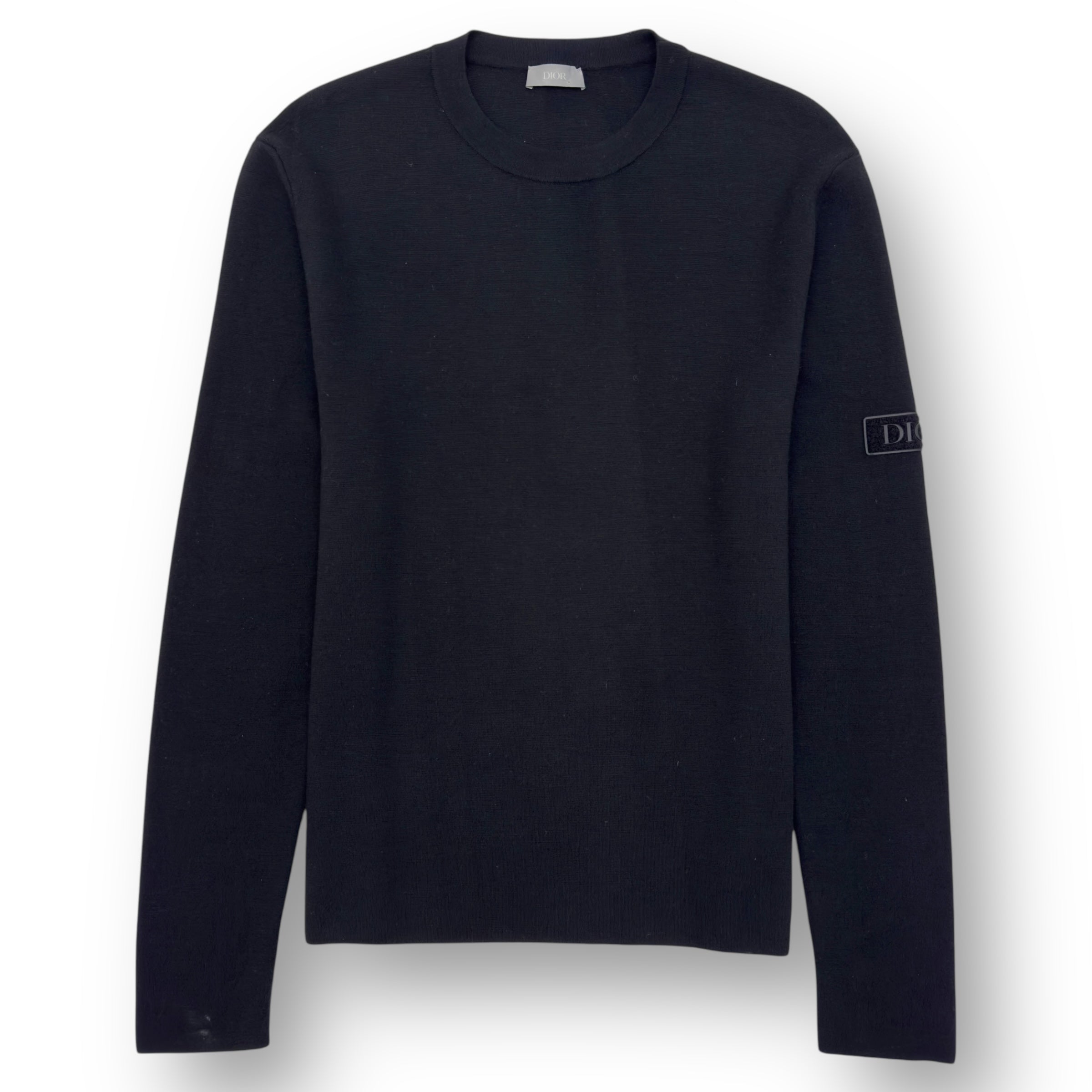 DIOR LOGO PATCH CREWNECK WOOL SWEATER BLACK M