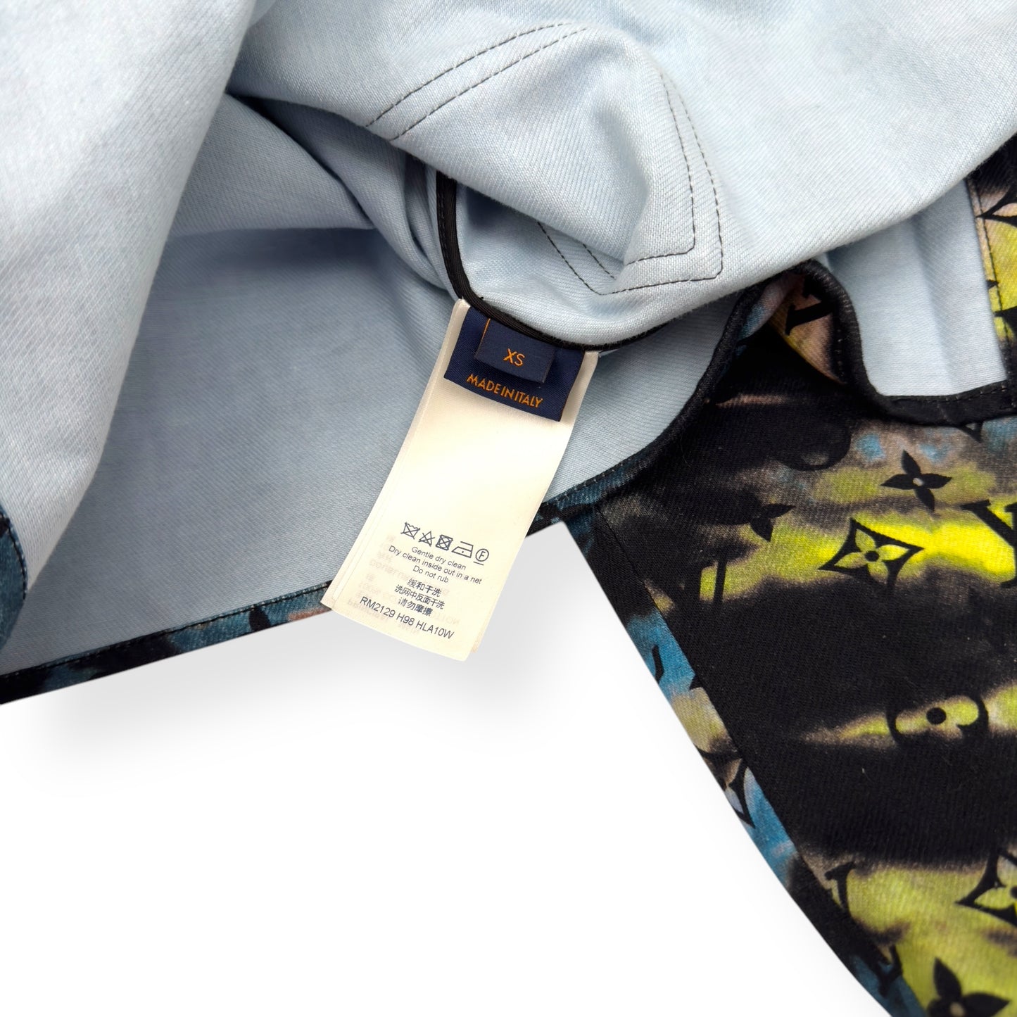LOUIS VUITTON OVERSIZED UPCYCLED MONOGRAM TIE-DYE DENIM SHIRT MULTICOLOURED XS