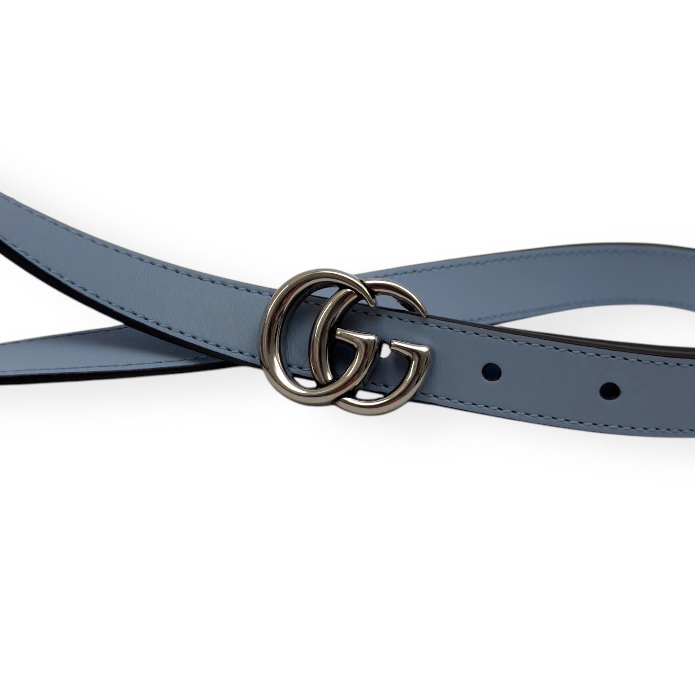 GUCCI GG MARMONT BUCKLE SLIM BELT BLUE / SILVER 70CM