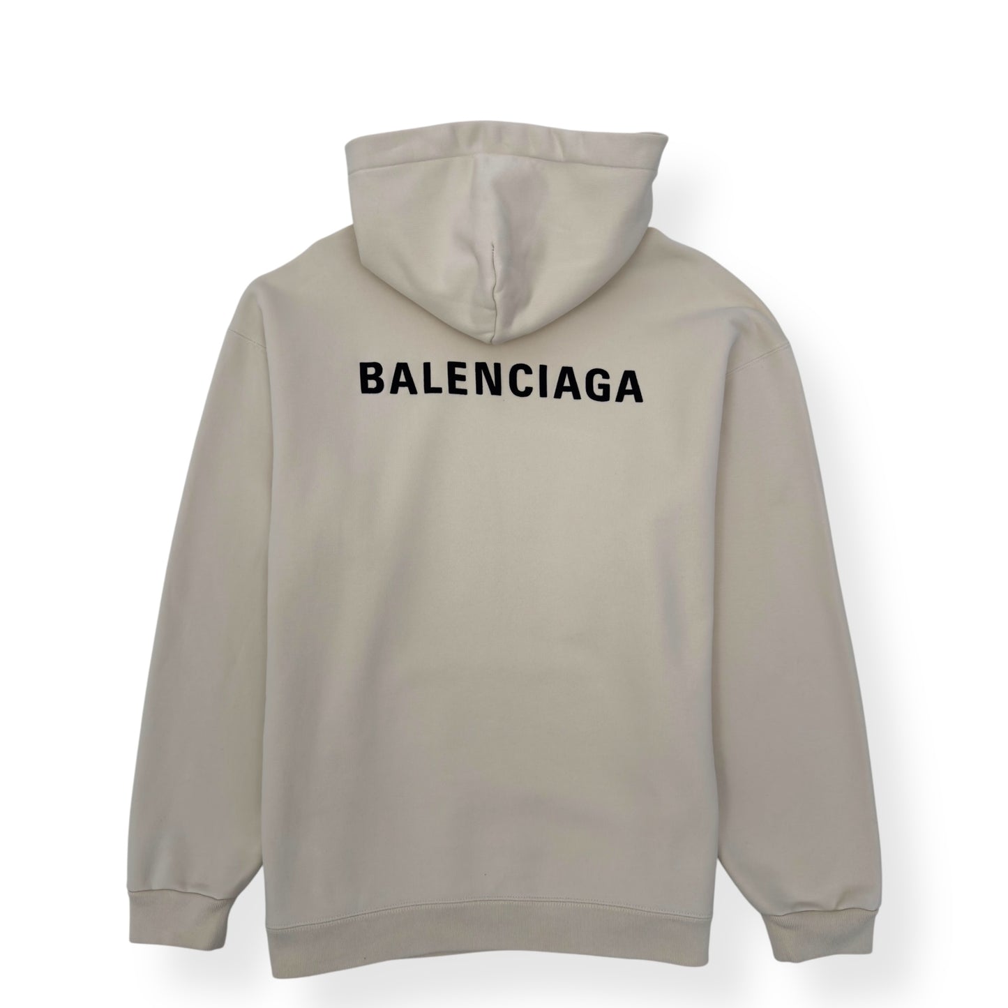 BALENCIAGA OVERSIZED LOGO EMBROIDERED HOODIE CREAM / BLACK M