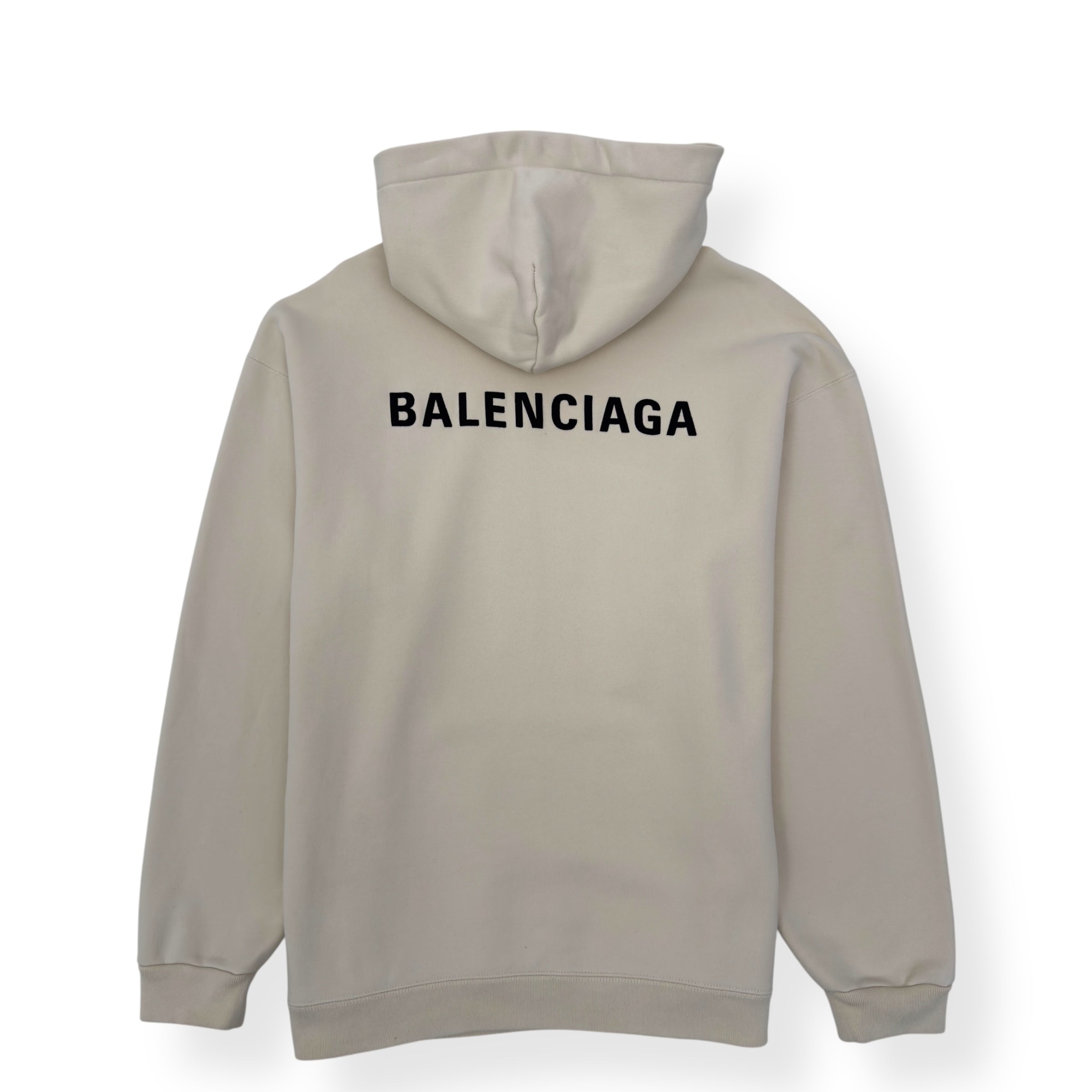BALENCIAGA OVERSIZED LOGO EMBROIDERED HOODIE CREAM / BLACK M