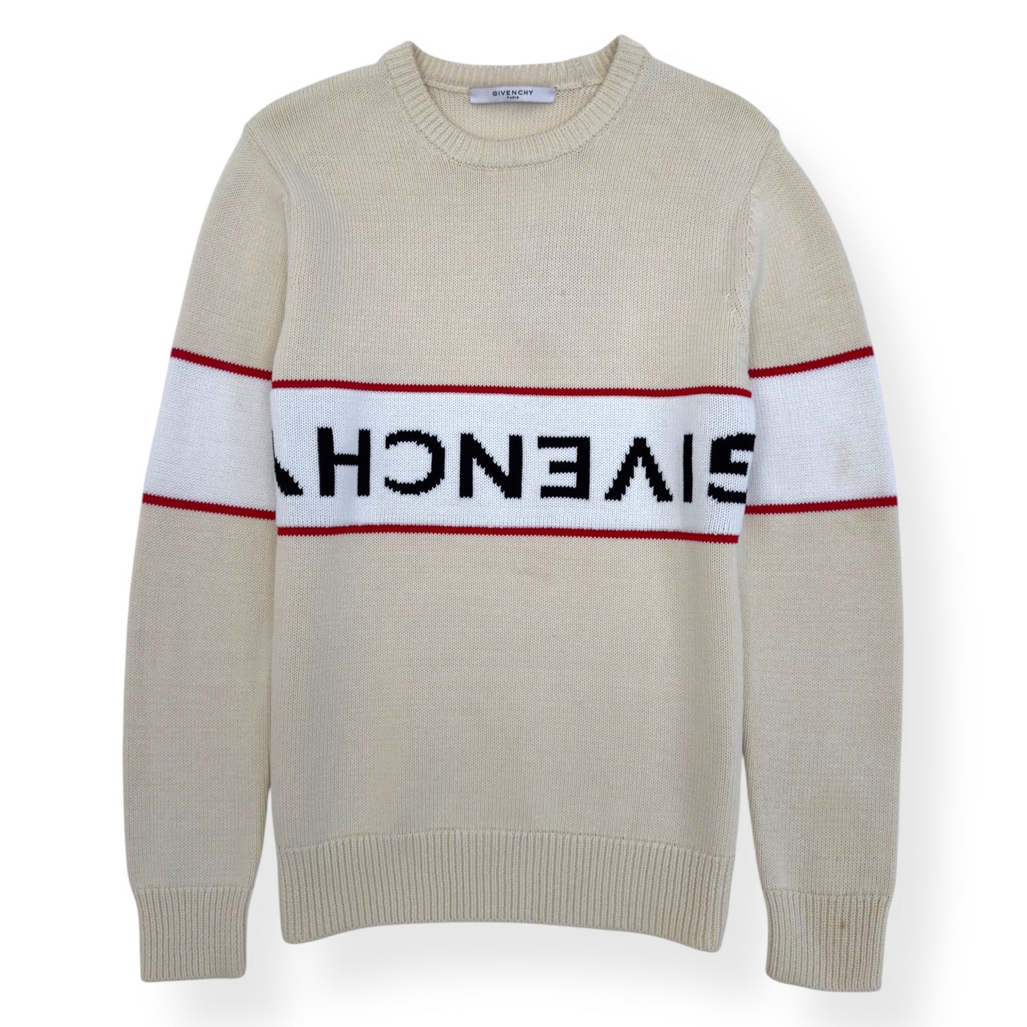 GIVENCHY REVERSE LOGO CREW KNIT SWEATER OFF-WHITE / RED S