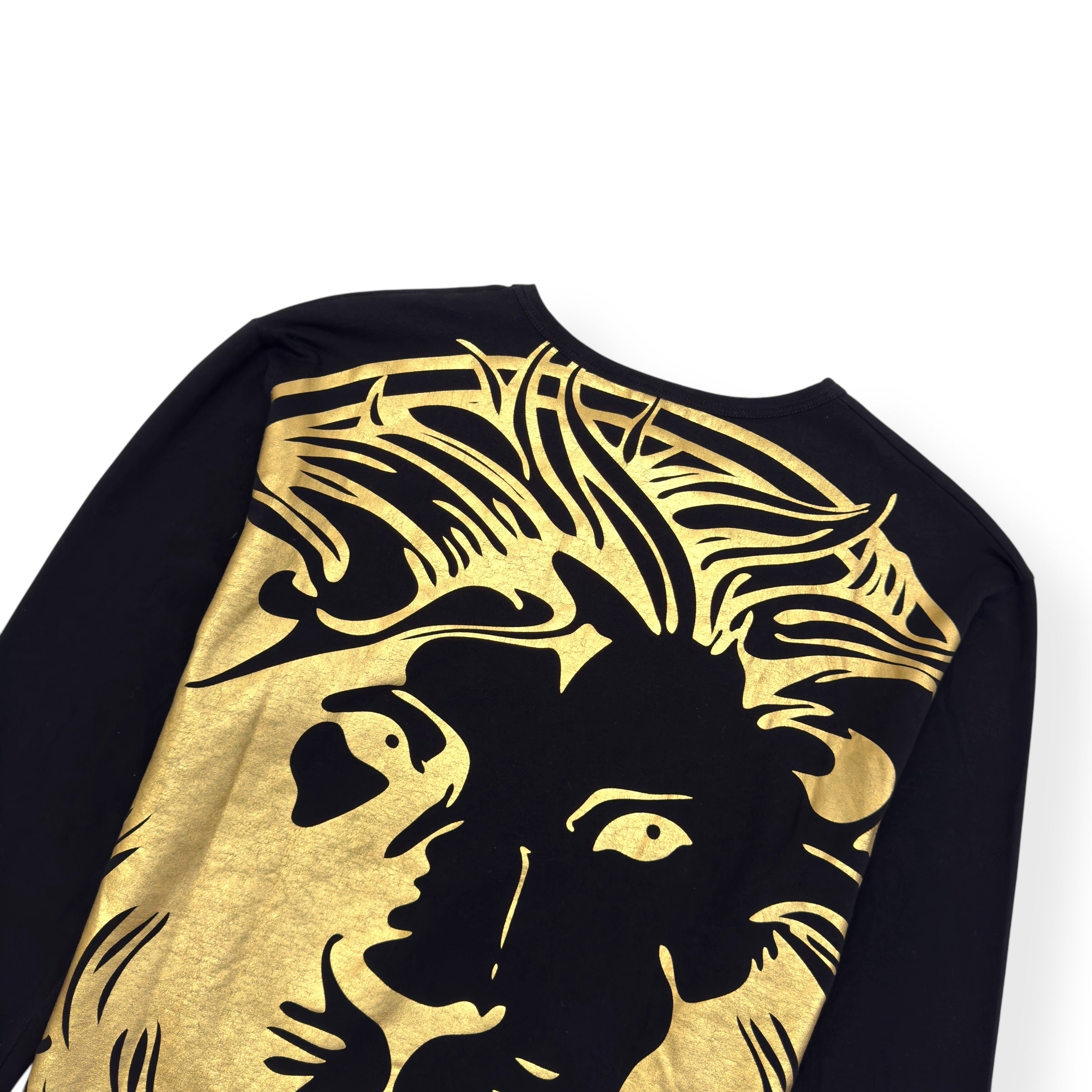 VERSUS VERSACE LION PRINT LONG SLEEVE T-SHIRT BLACK / GOLD L