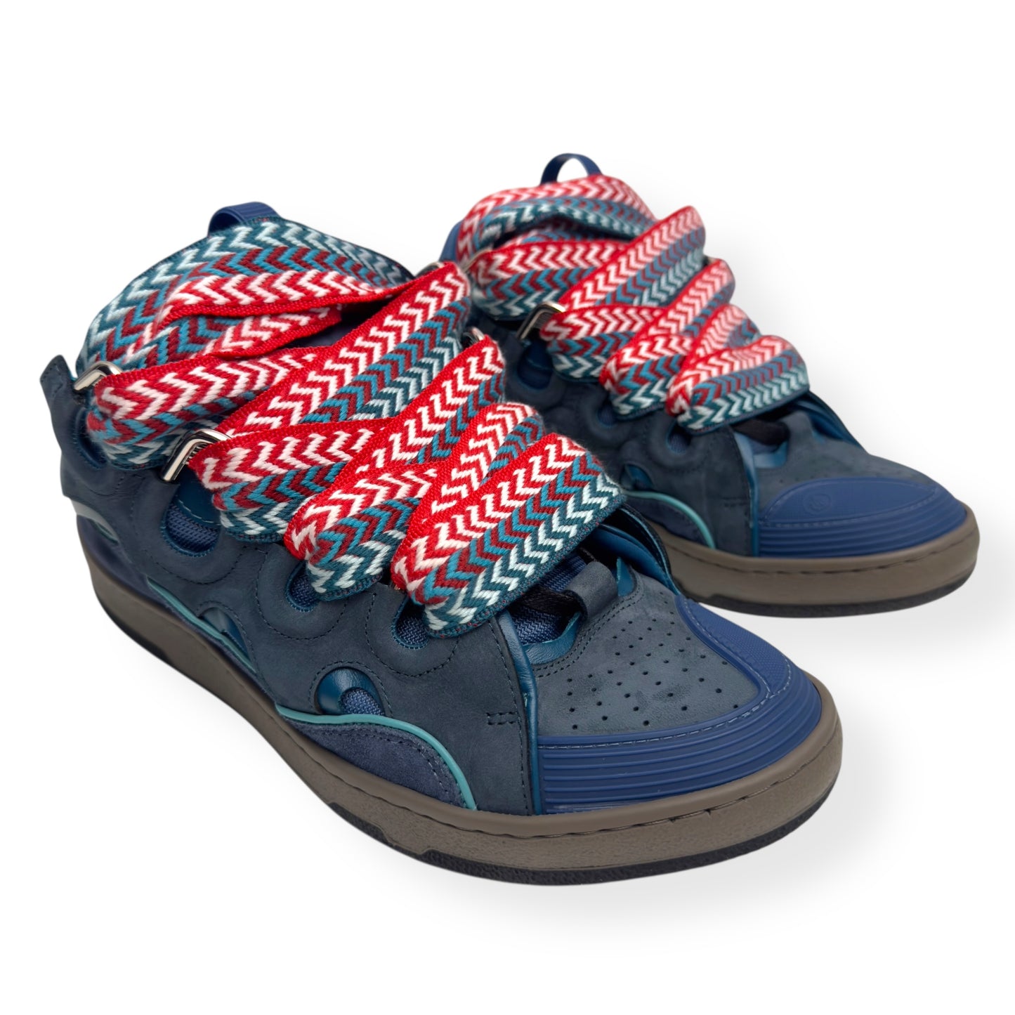 LANVIN LEATHER CURB SNEAKERS BLUE / RED 42 / UK8