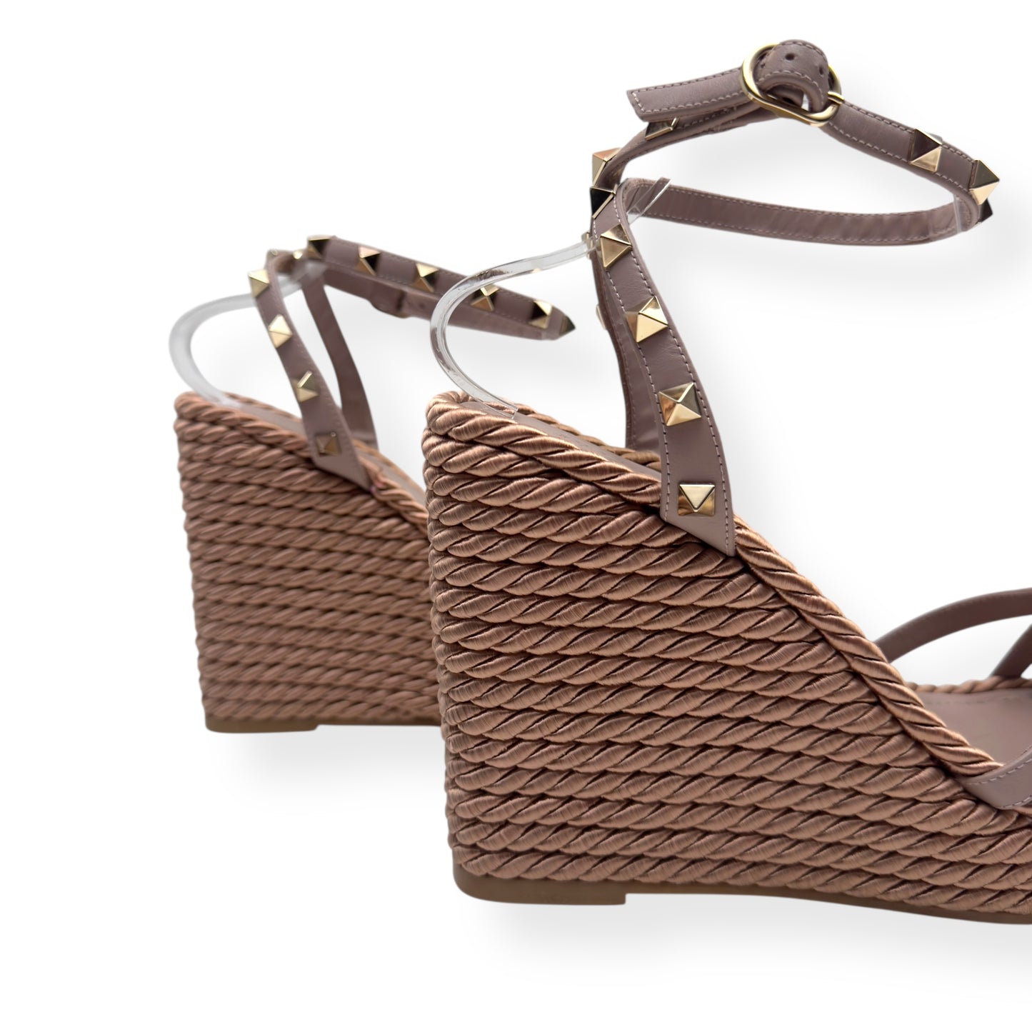 VALENTINO GARAVANI ROCKSTUD LEATHER ESPADRILLE NEUTRAL / PINK 38 / UK5